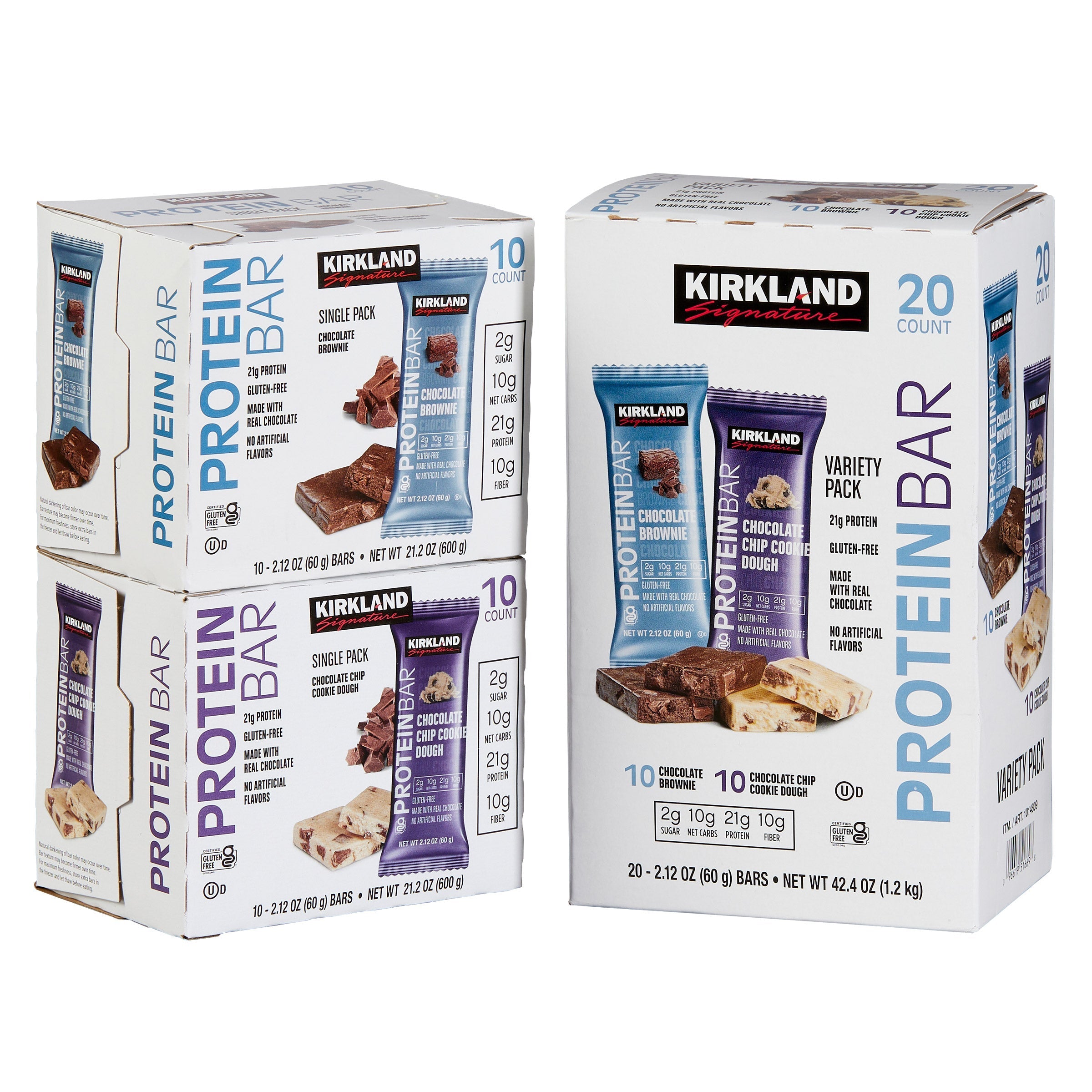 Protein Bars, Chocolate Chip Cookie Dough & Chocolate Brownie, Variety Pack, 2.12 oz, 20-count