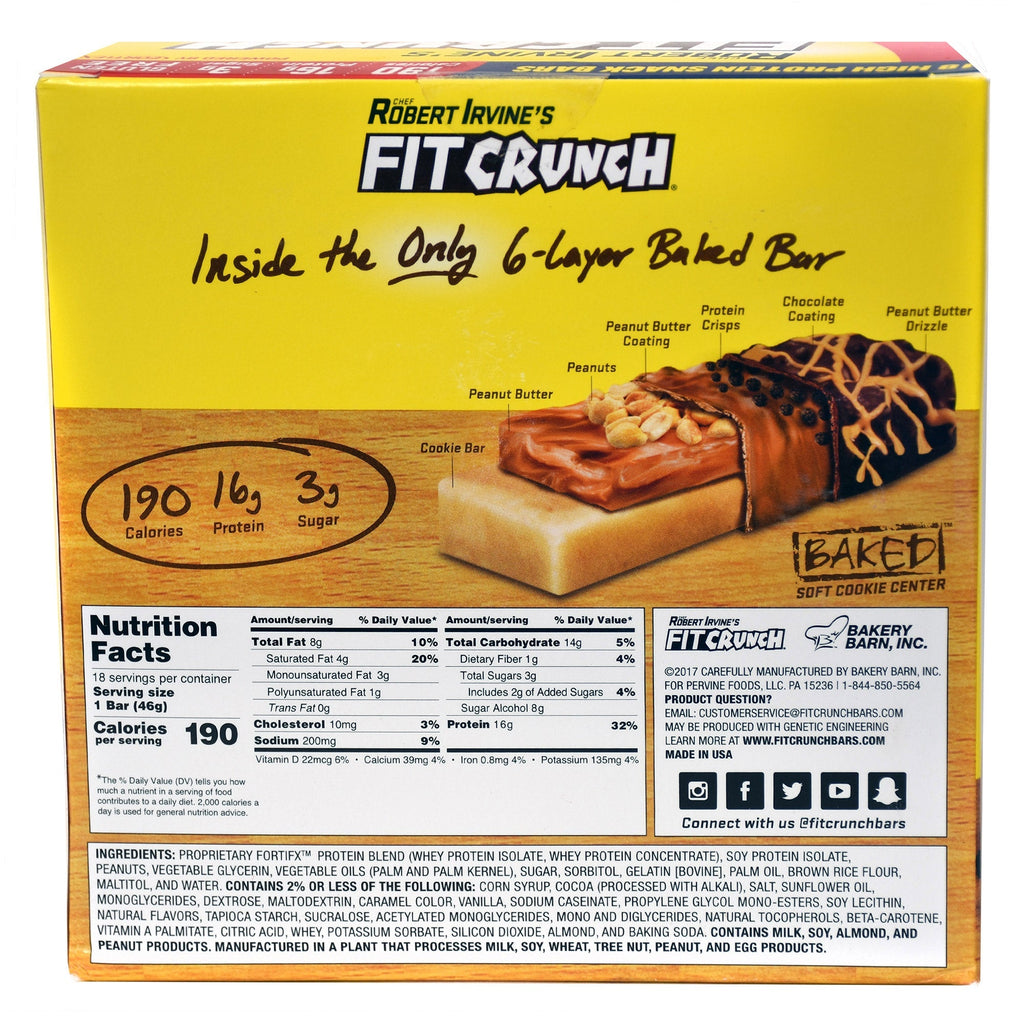 FITCRUNCH Protein Bars, 16g Protein, Chocolate Peanut Butter, 1.62 oz, 18-count