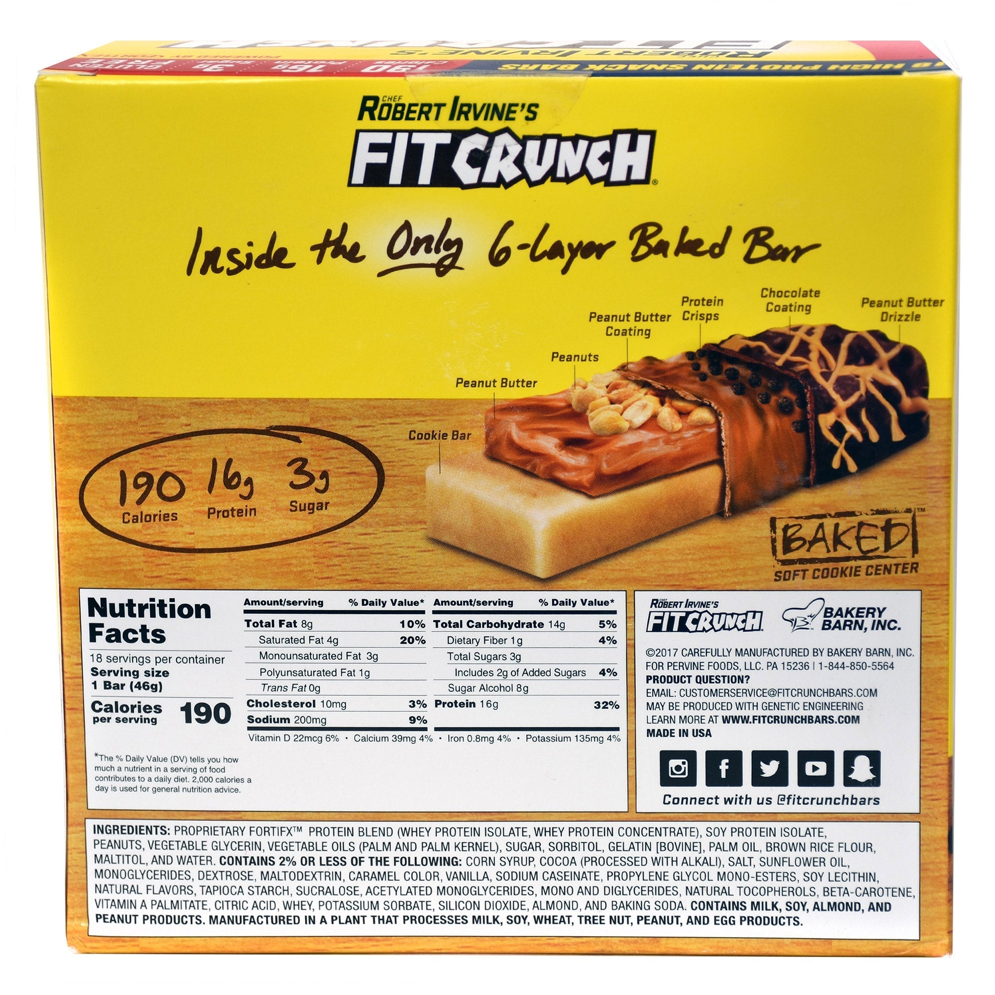 FITCRUNCH Protein Bars, 16g Protein, Chocolate Peanut Butter, 1.62 oz, 18-count