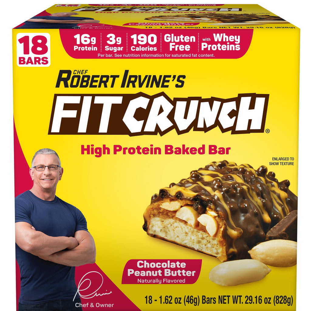 FITCRUNCH Protein Bars, 16g Protein, Chocolate Peanut Butter, 1.62 oz, 18-count