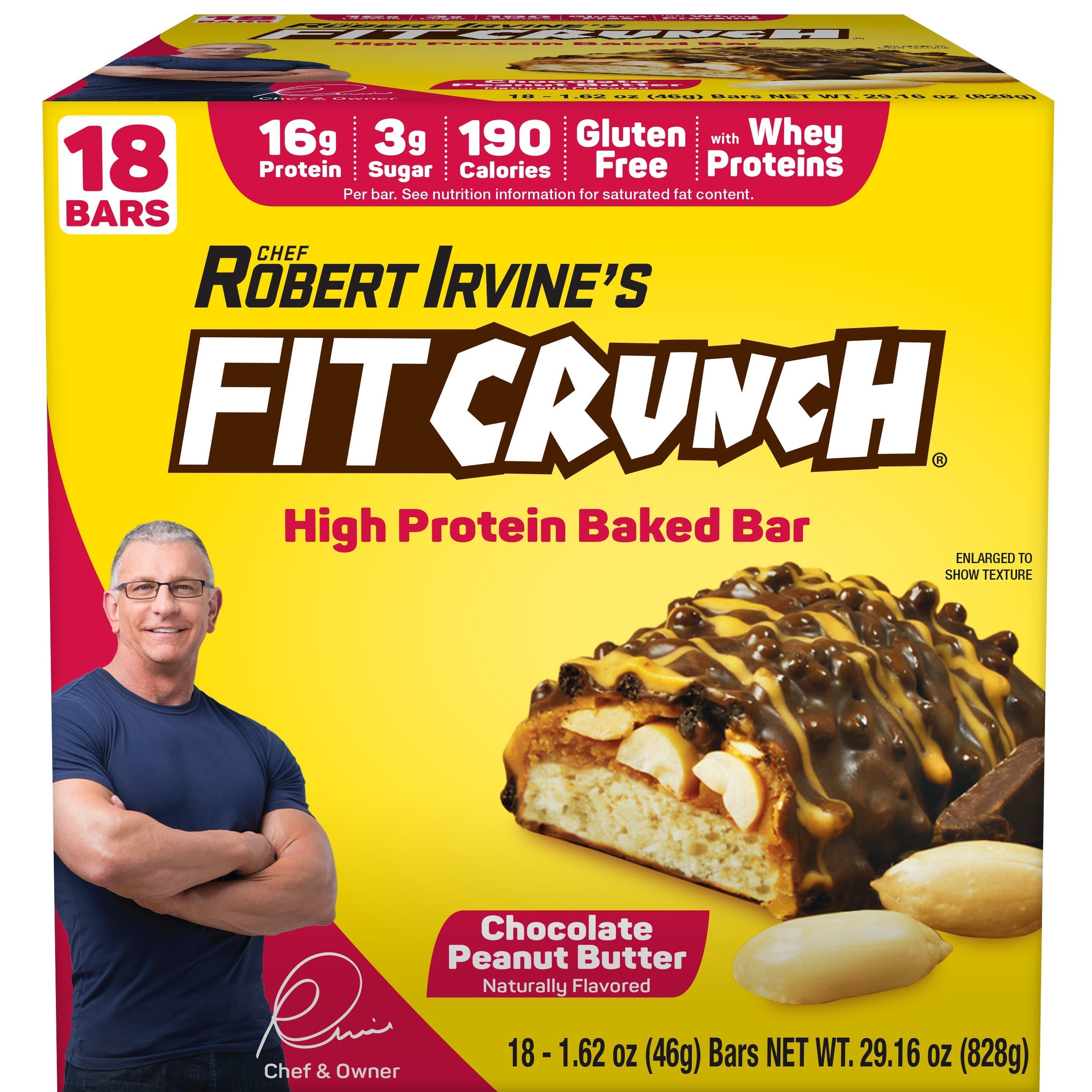 FITCRUNCH Protein Bars, 16g Protein, Chocolate Peanut Butter, 1.62 oz, 18-count