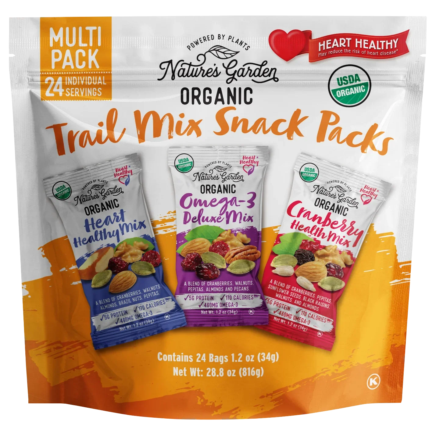 Nature's Garden Organic Trail Mix Snack Packs, Variety Pack, 1.2 oz, 24-count