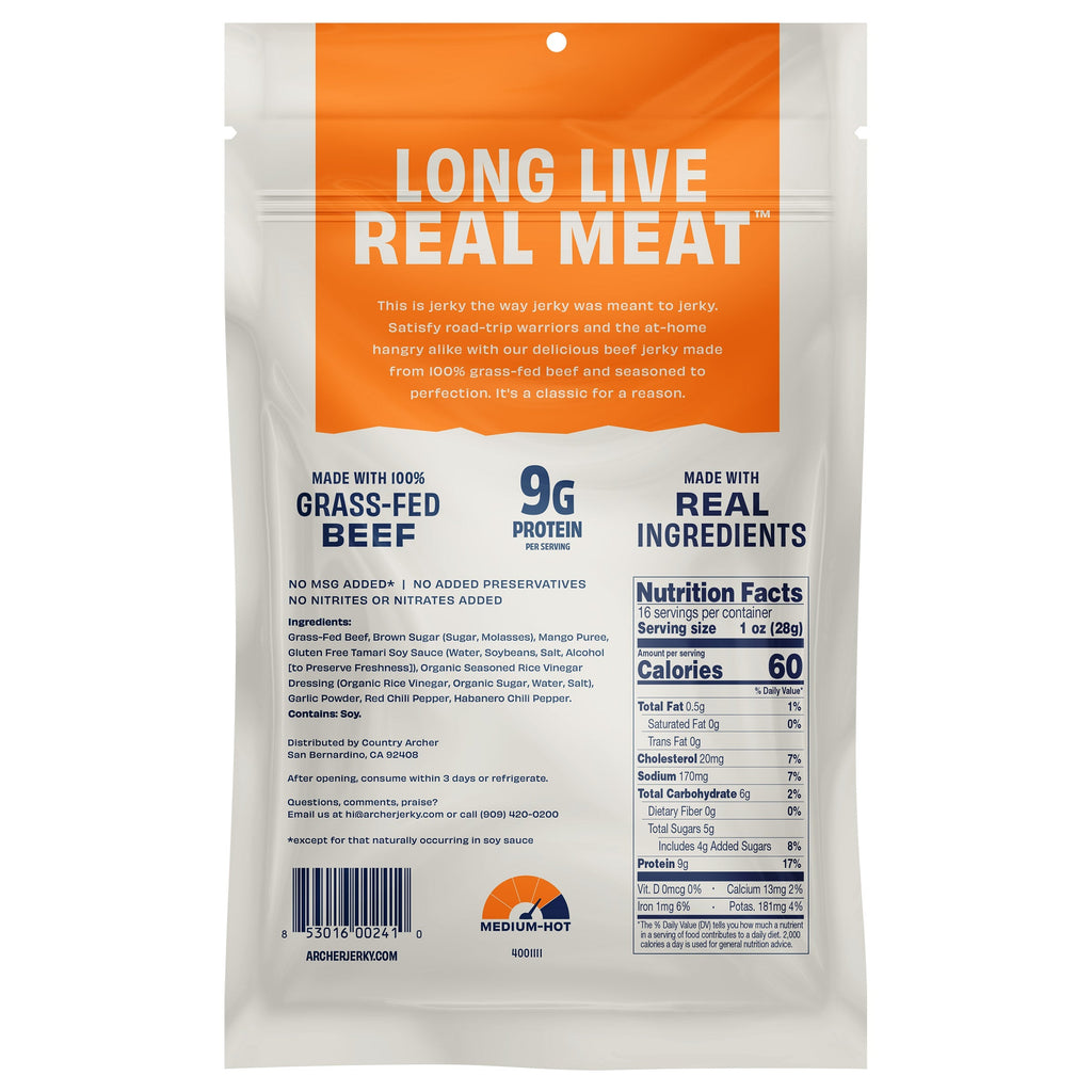 Country Archer Grass-Fed Beef Jerky, Mango Habanero, 16 oz