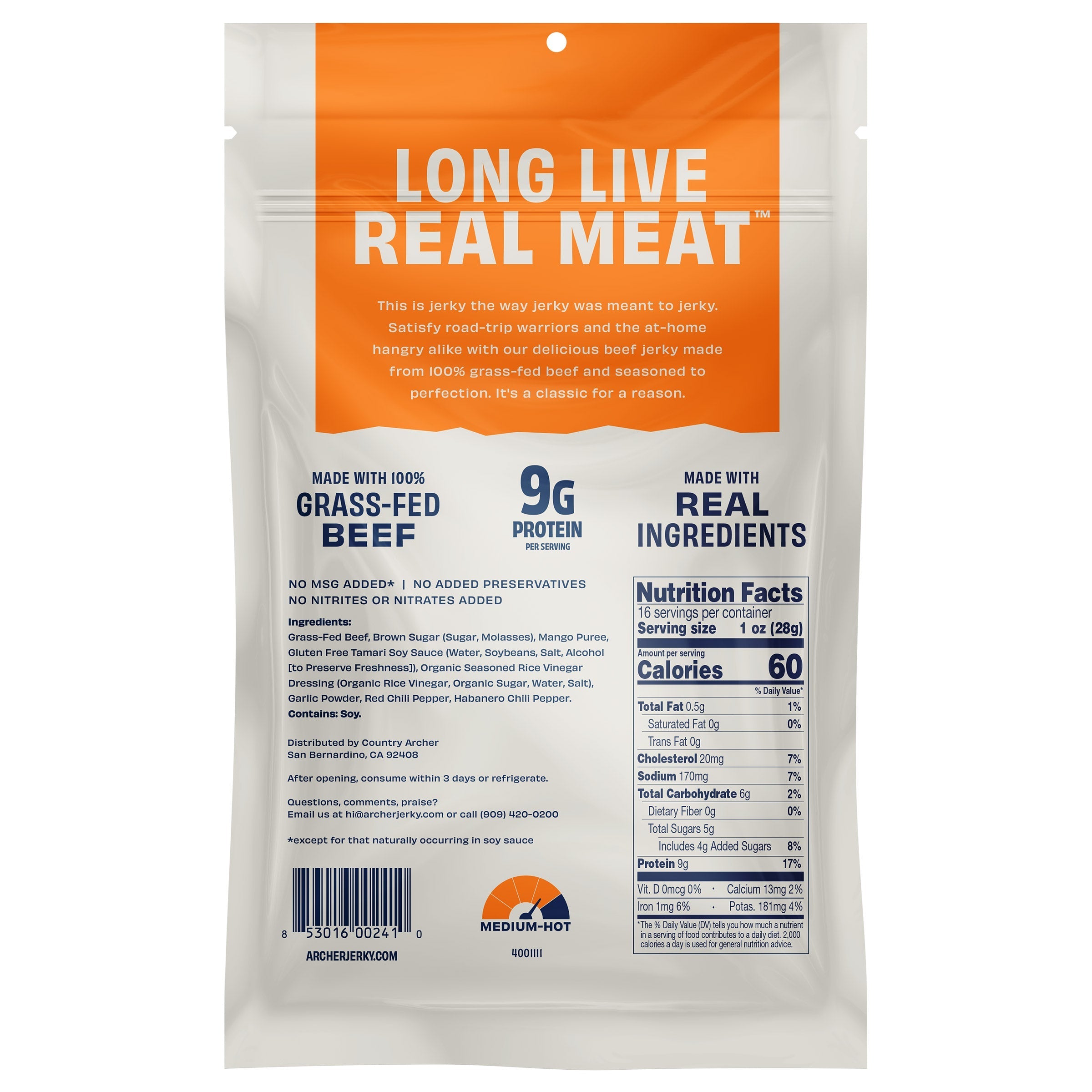 Country Archer Grass-Fed Beef Jerky, Mango Habanero, 16 oz