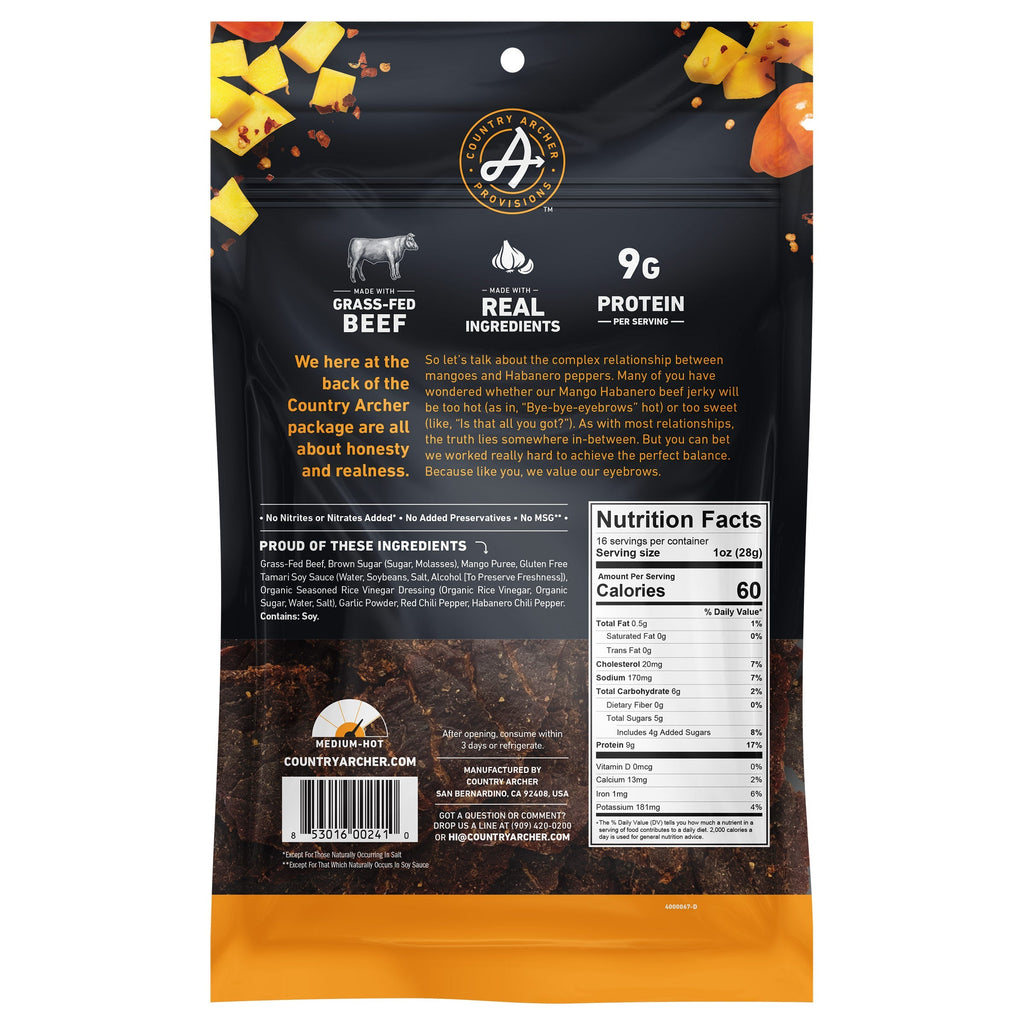 Country Archer Grass-Fed Beef Jerky, Mango Habanero, 16 oz