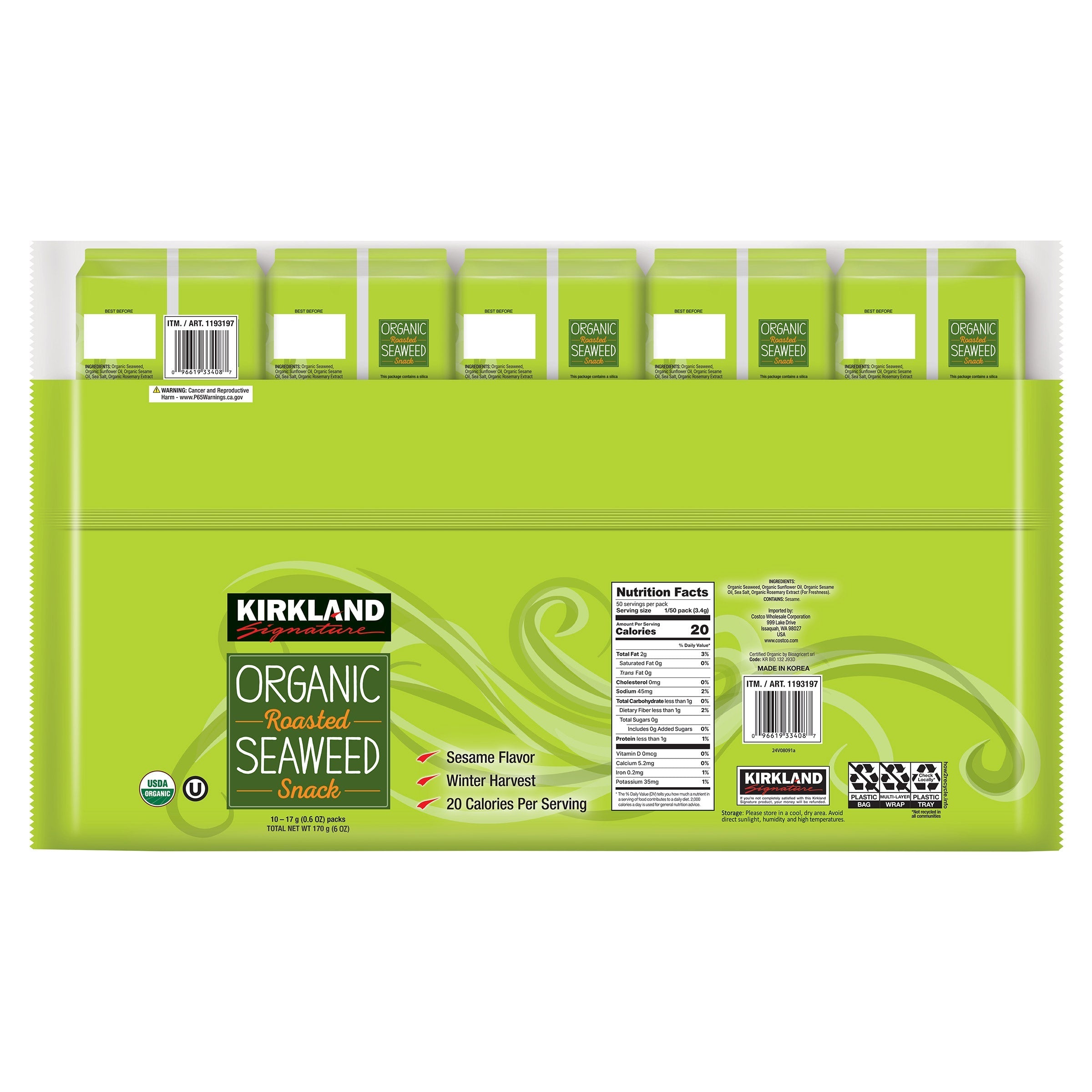 Organic Roasted Seaweed, 0.6 oz, 10-count