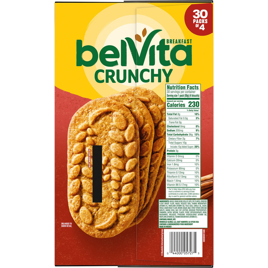 BelVita Breakfast Biscuit, Cinnamon Brown Sugar, 1.76 oz, 30-count