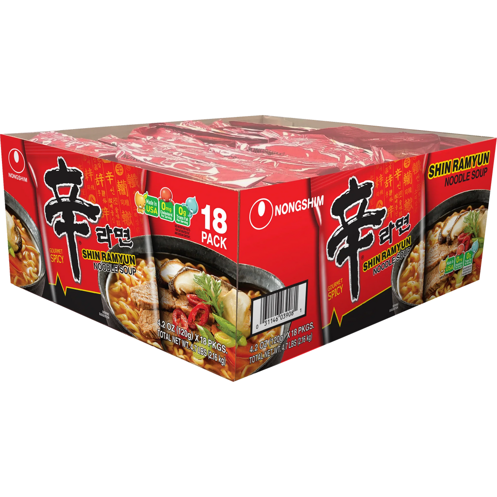 Nongshim Shin Ramyun Noodles with Soup Mix, Gourmet Spicy, 4.2 oz, 18-count