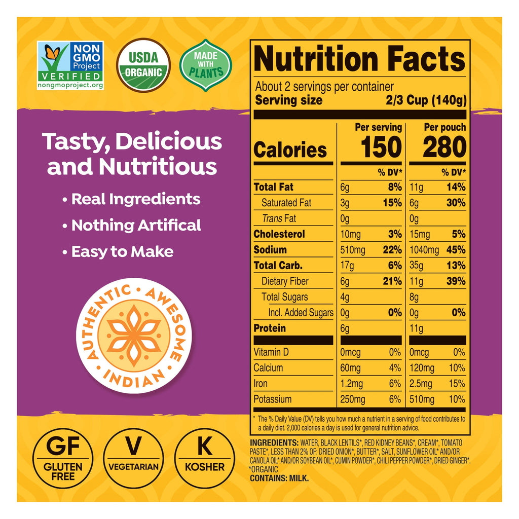 Tasty Bite Organic Original Madras Lentils, 10 oz, 8-count