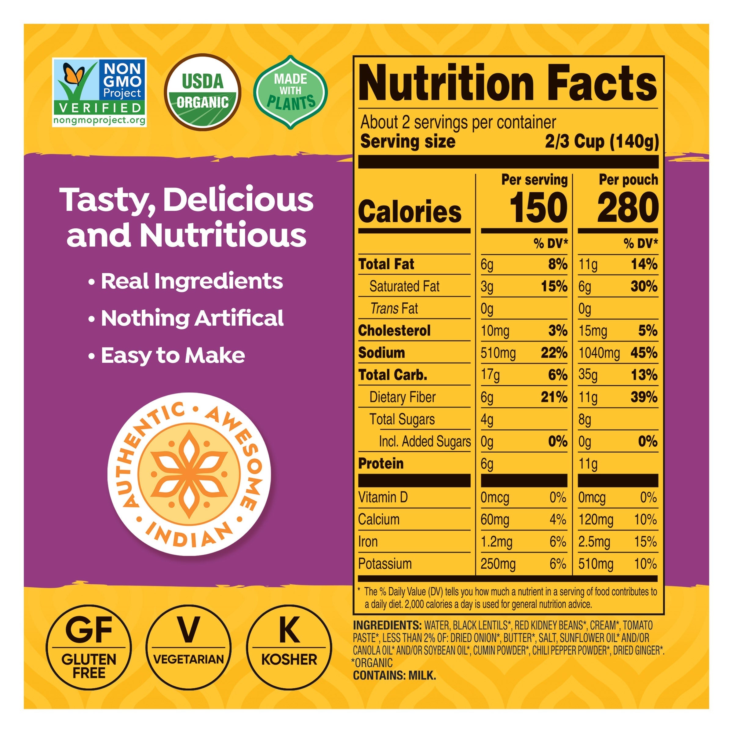 Tasty Bite Organic Original Madras Lentils, 10 oz, 8-count