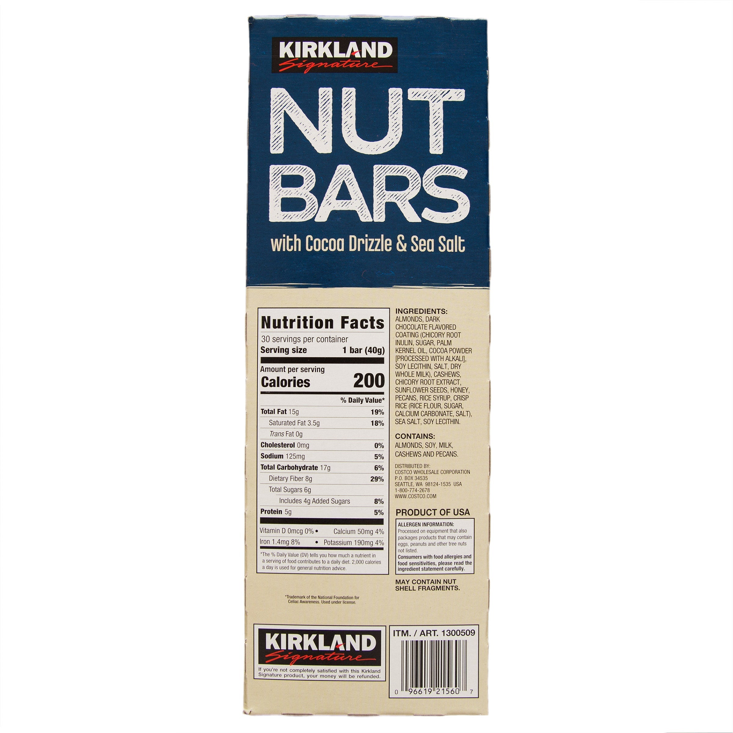 Nut Bars with Cocoa Drizzle & Sea Salt, 1.41 oz, 30-count