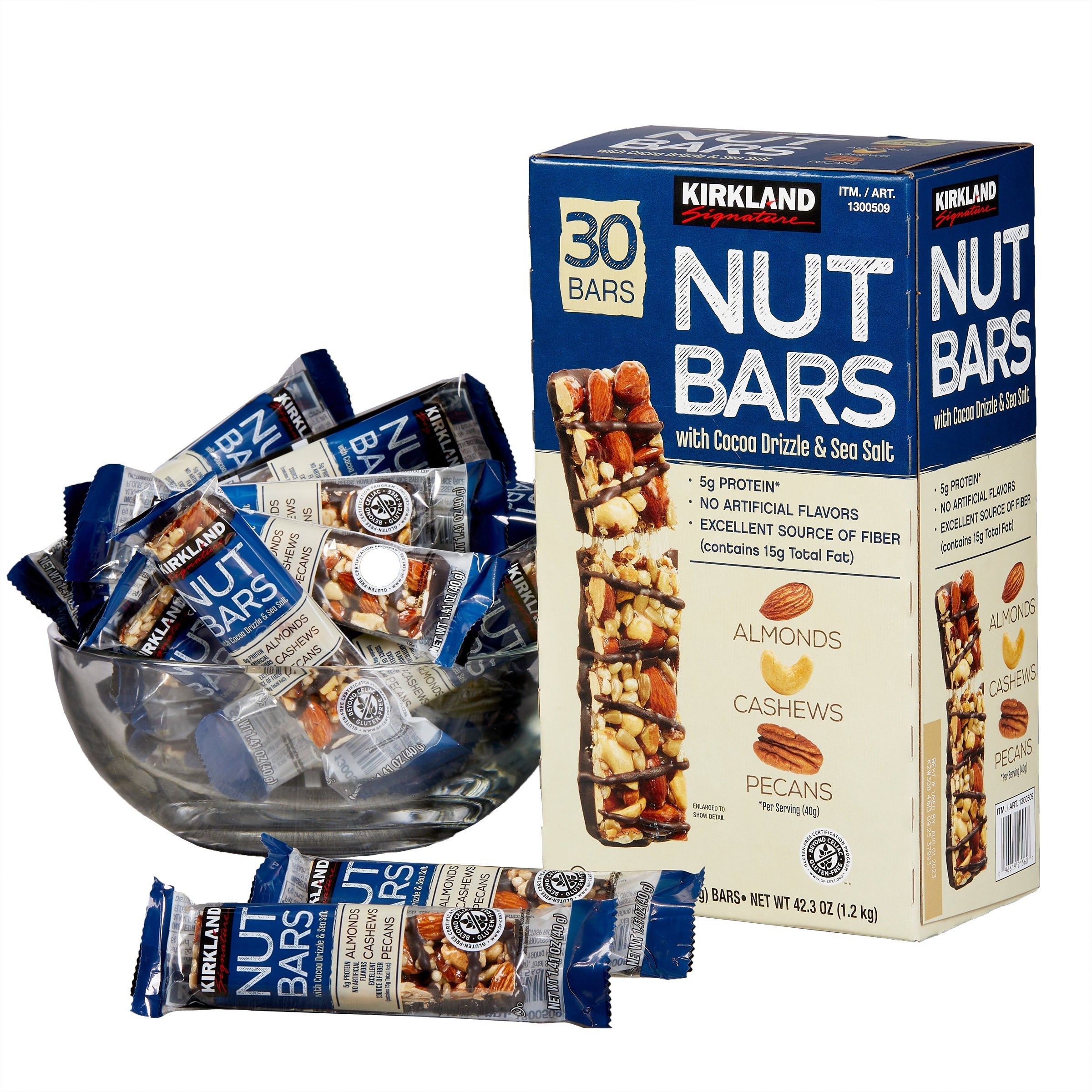 Nut Bars with Cocoa Drizzle & Sea Salt, 1.41 oz, 30-count