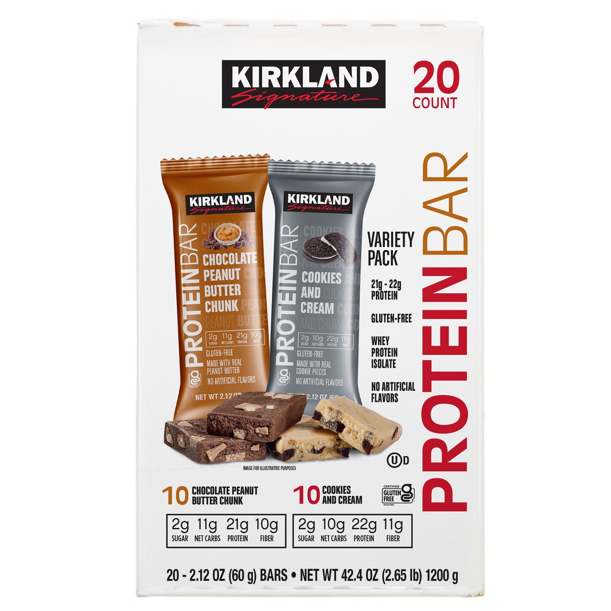 Protein Bars, Chocolaty Peanut Butter Chunk & Cookies & Cream, Variety Pack, 2.12 oz, 20-count