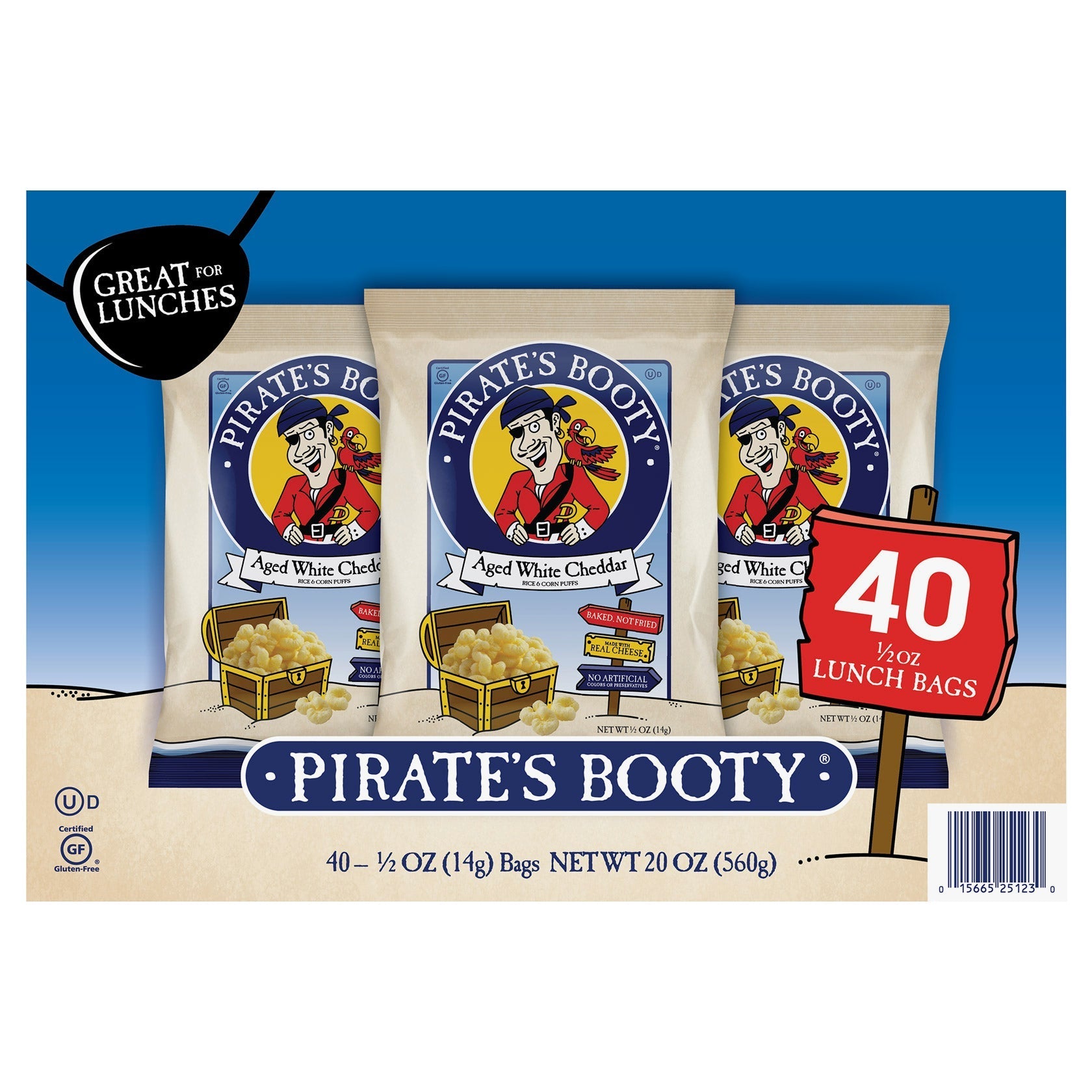Pirate's Booty Aged White Cheddar Snack, 0.5 oz, 40-count