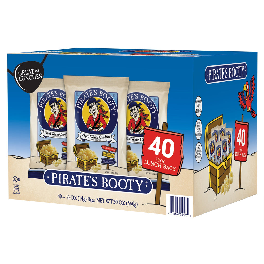 Pirate's Booty Aged White Cheddar Snack, 0.5 oz, 40-count