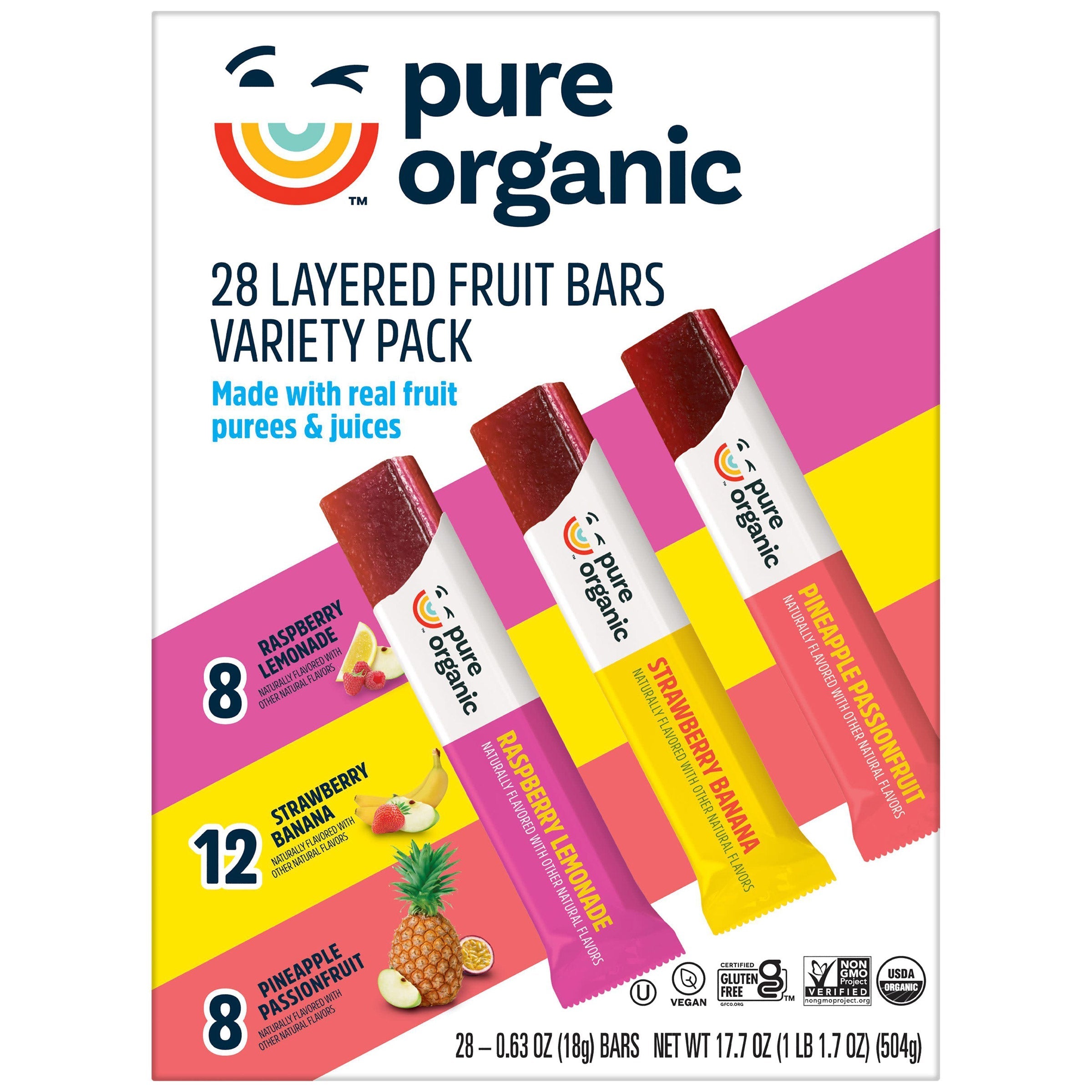 Pure Organic Layered Fruit Bars, Variety Pack, 0.63 oz, 28-count