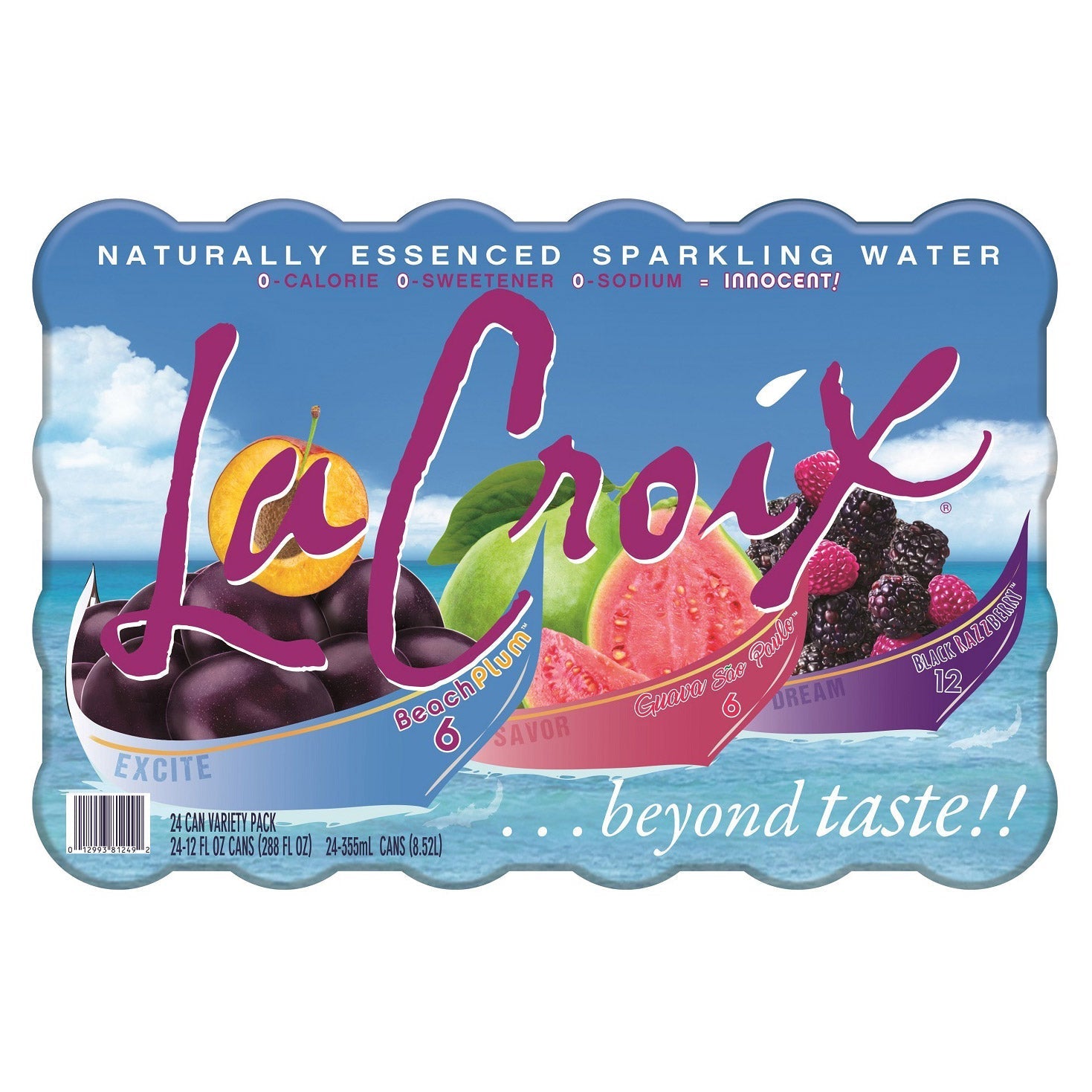 La Croix Sparkling Water, Beach Plum, Guava Sao Paulo and Black Razz Berry Variety Pack, 12 fl oz, 24-count
