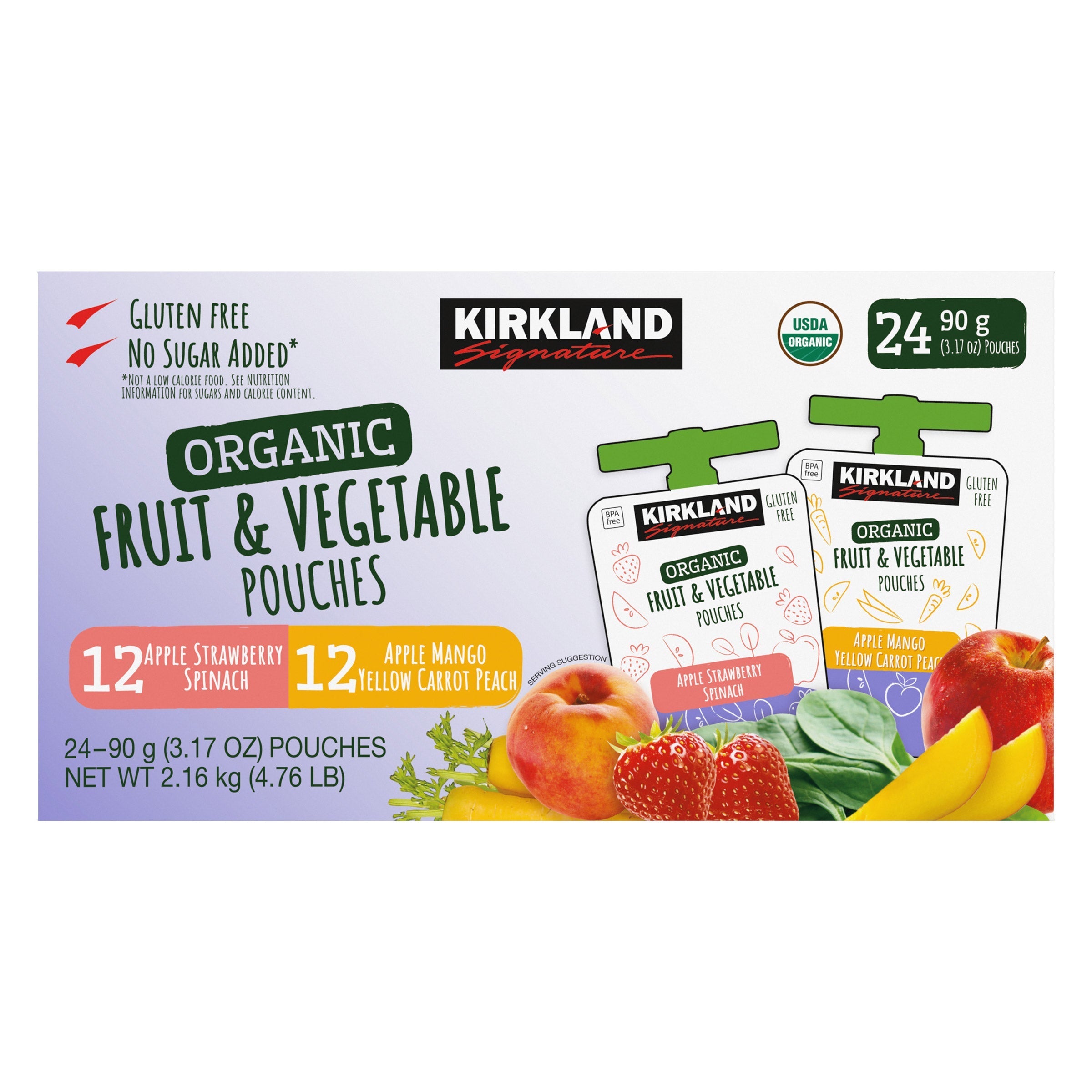 Organic Fruit and Vegetable Pouches, Variety Pack, 3.17 oz, 24-count