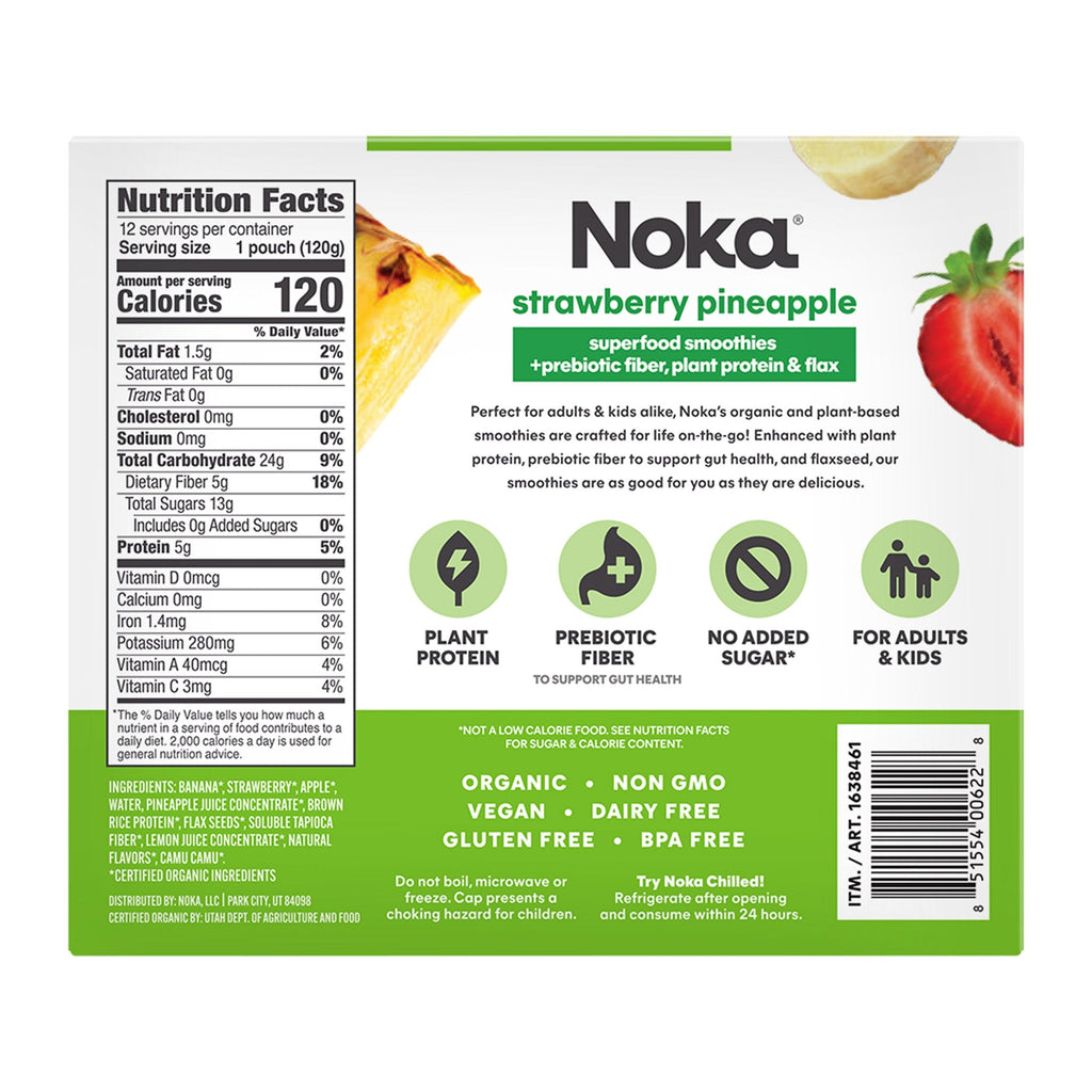 NOKA Organic Superfood Smoothie, Strawberry Pineapple, 4.22 oz, 12-count