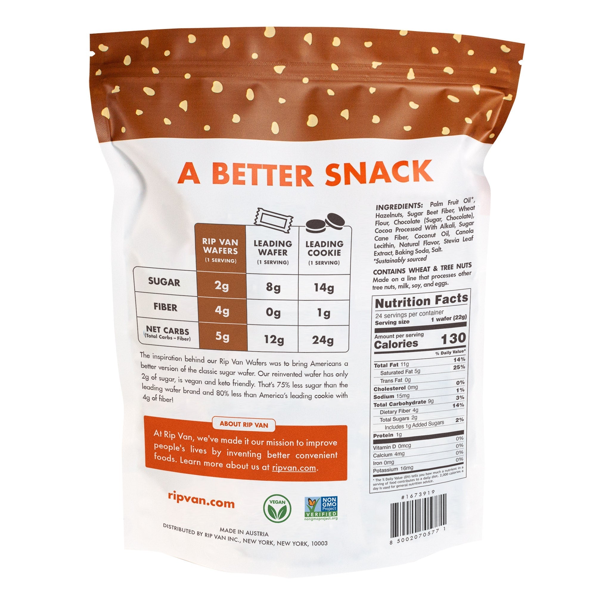 Rip Van Wafers, Chocolate Hazelnut, 24-count