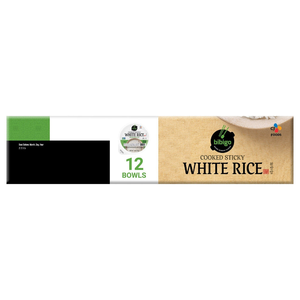 Bibigo, Cooked Sticky White Rice Bowls, Medium Grain, 7.4 oz, 12-Count