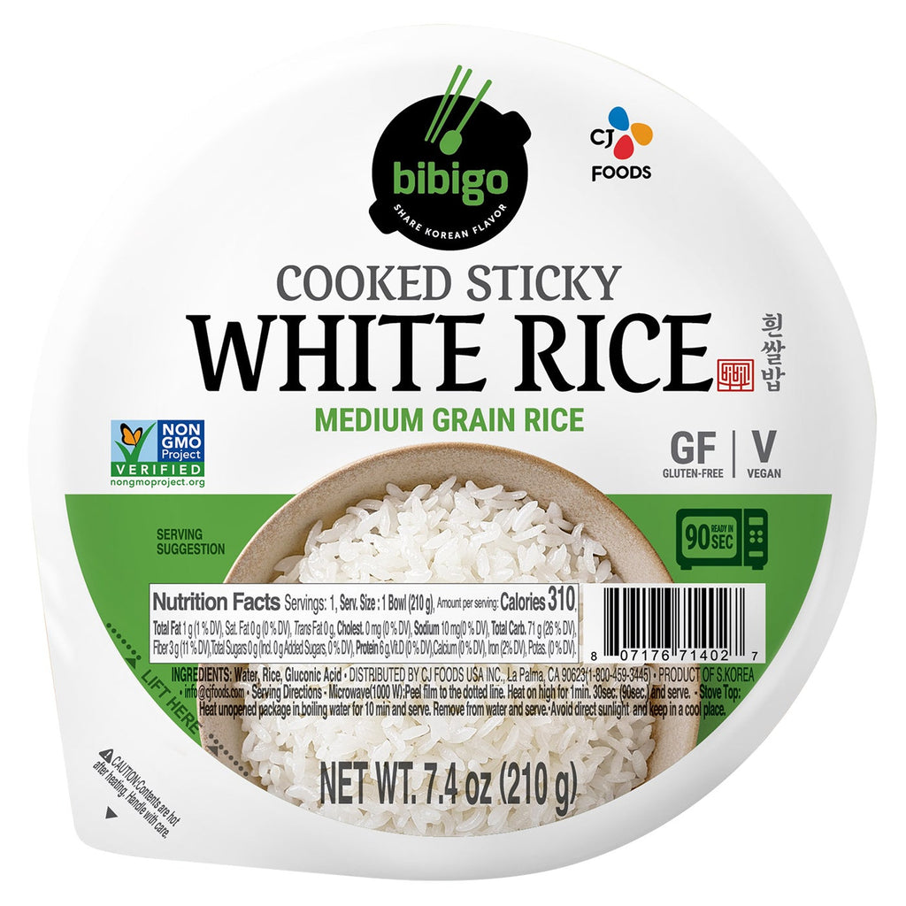 Bibigo, Cooked Sticky White Rice Bowls, Medium Grain, 7.4 oz, 12-Count
