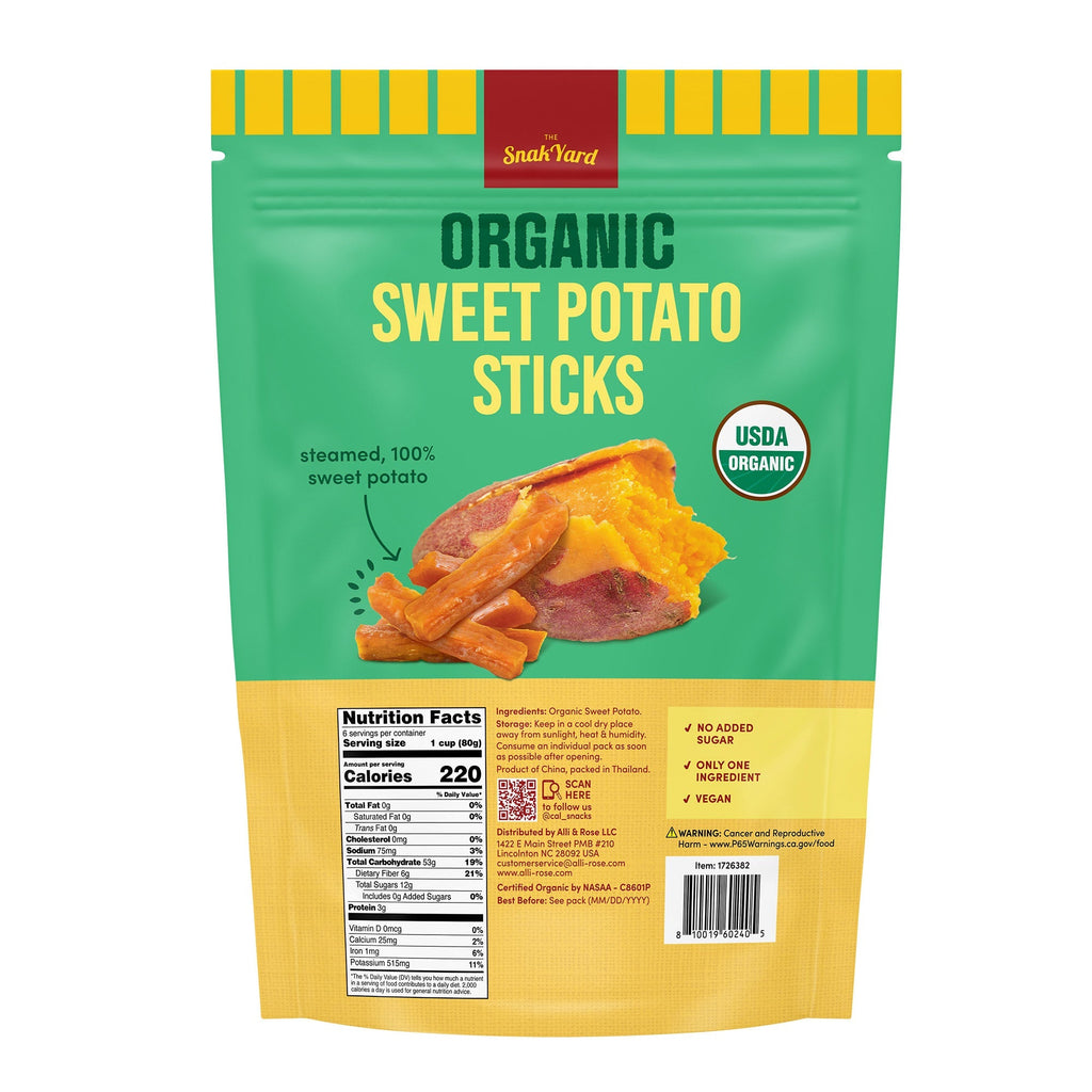 The SnakYard Organic Sweet Potato Sticks, 2.82 oz, 6-count