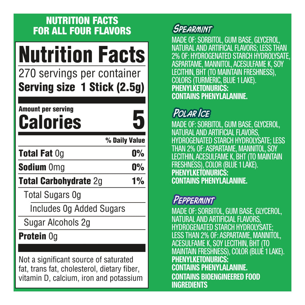 Extra Sugar Free Chewing Gum, Mint Variety Pack, 15 Sticks, 18-Count