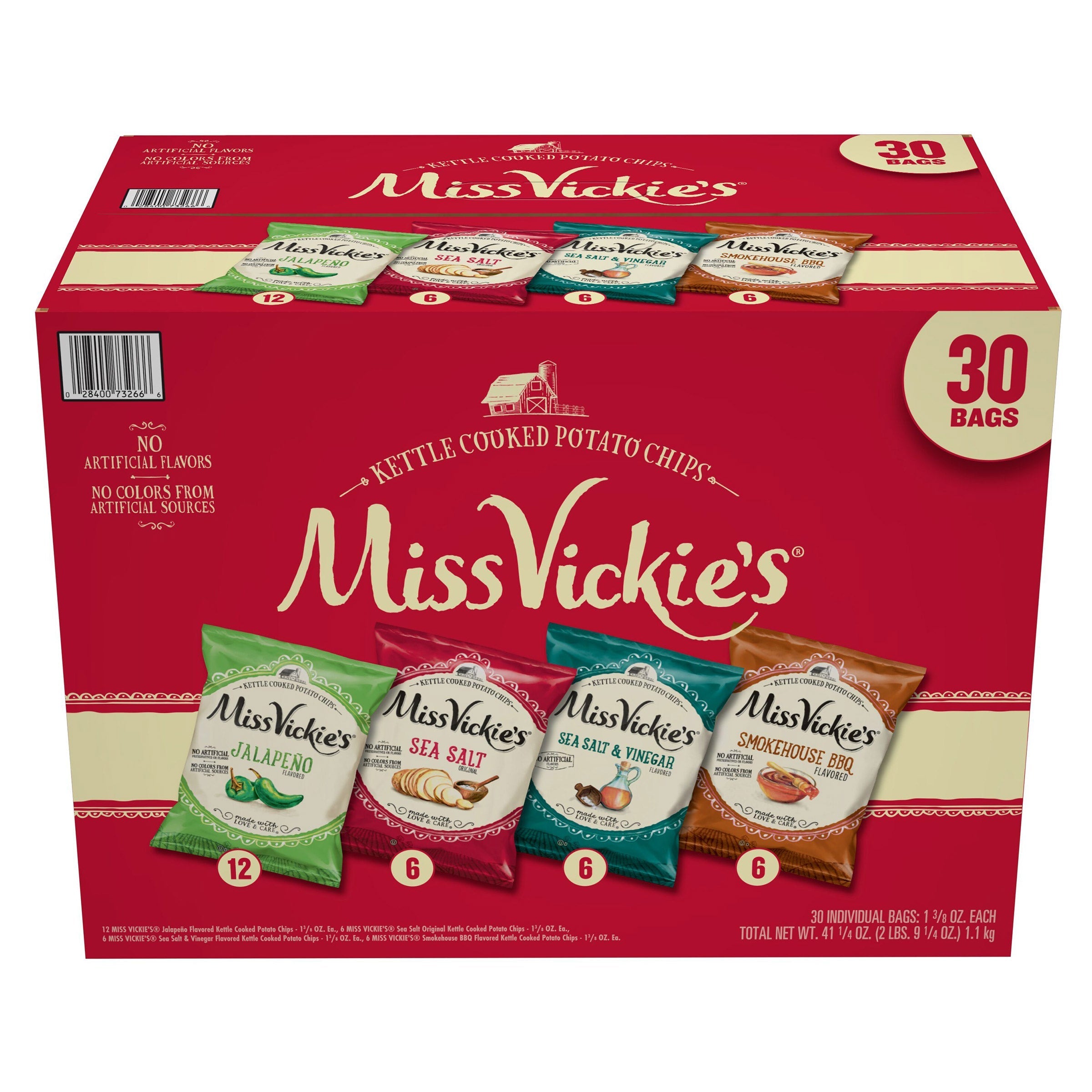 Miss Vickie’s Kettle Cooked Potato Chips, 1.38 oz, Variety Pack, 30-count