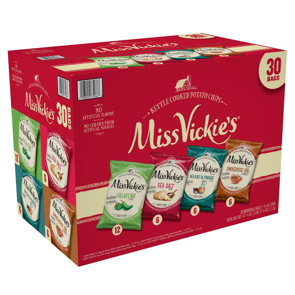 Miss Vickie’s Kettle Cooked Potato Chips, 1.38 oz, Variety Pack, 30-count