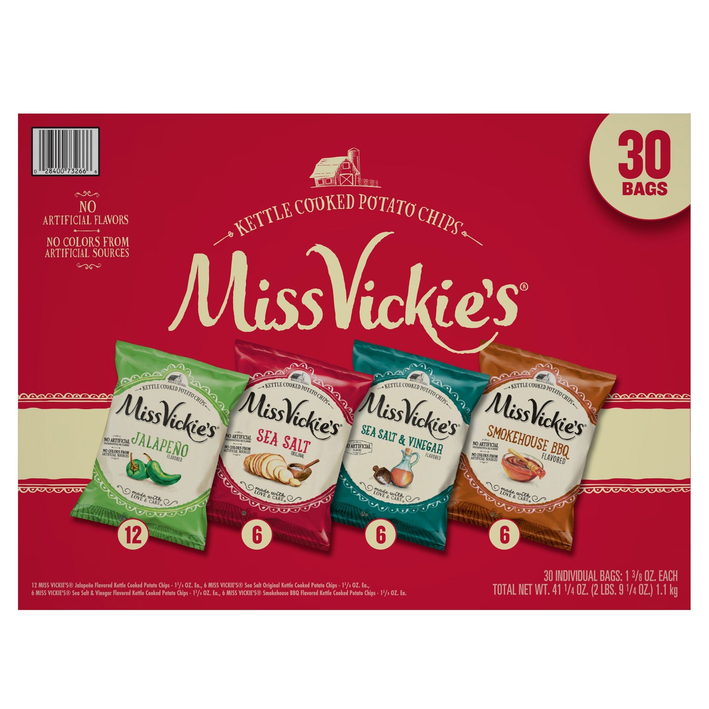 Miss Vickie’s Kettle Cooked Potato Chips, 1.38 oz, Variety Pack, 30-count