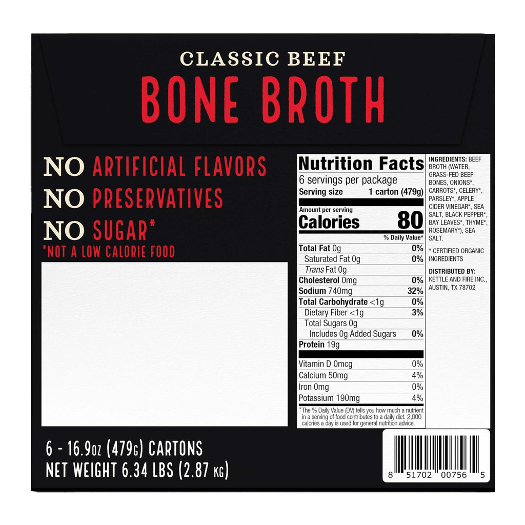 Kettle & Fire Beef Bone Broth, 16.9 oz, 6-count