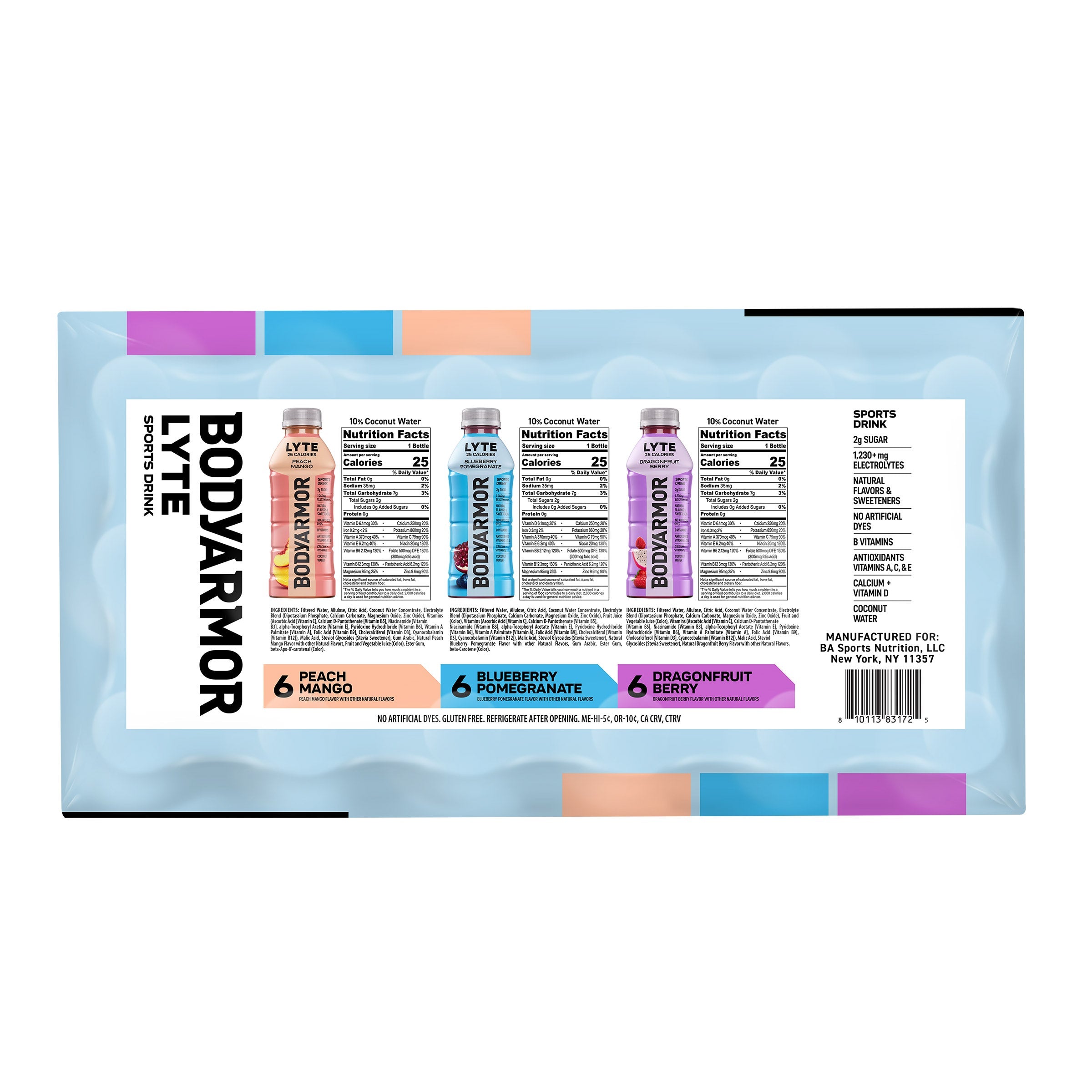 BODYARMOR Lyte Sports Drink, Variety Pack, 20 fl oz, 18-count