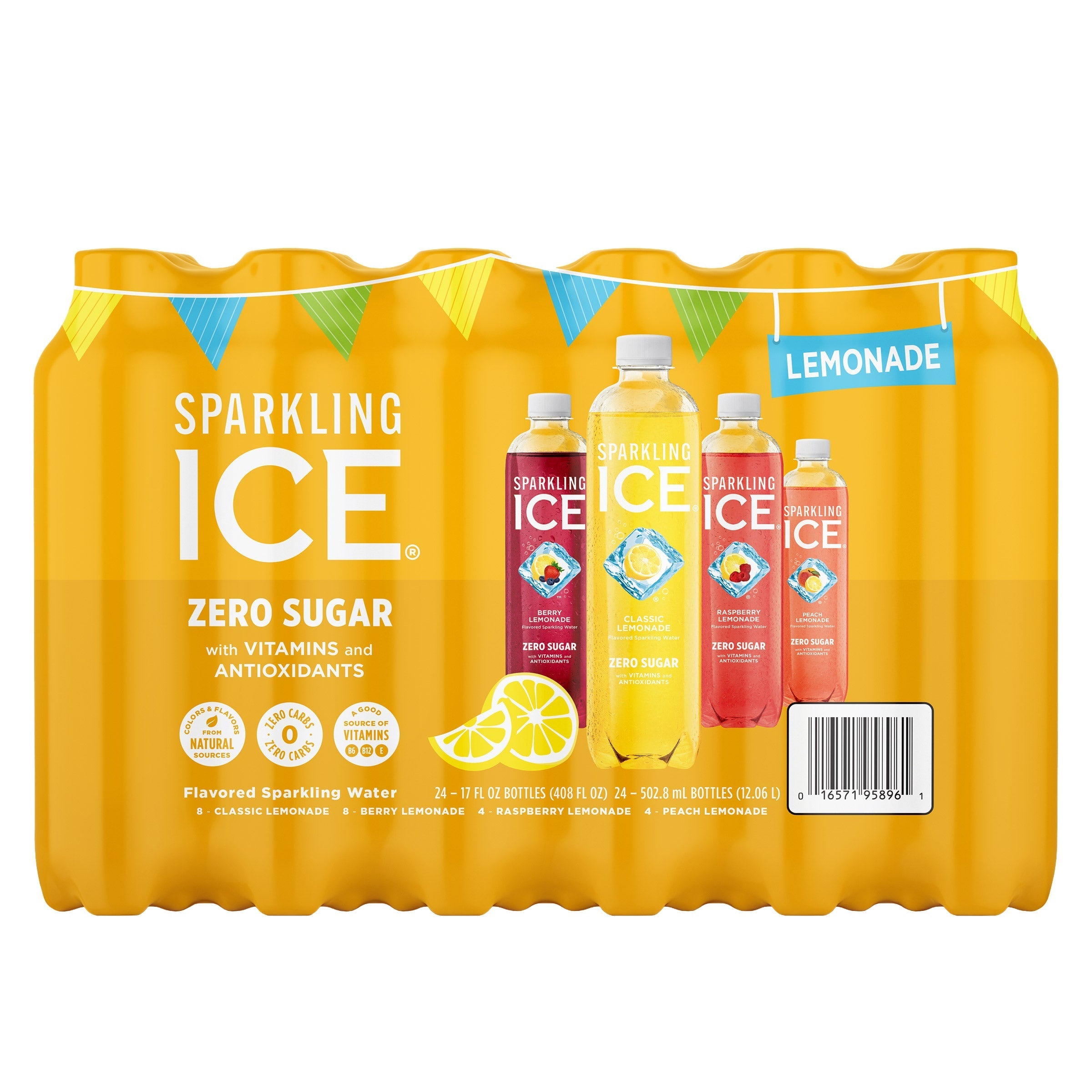 Sparkling Ice Zero Sugar Lemon Lovers Sparkling Water Variety Pack, 17 fl oz, 24-count