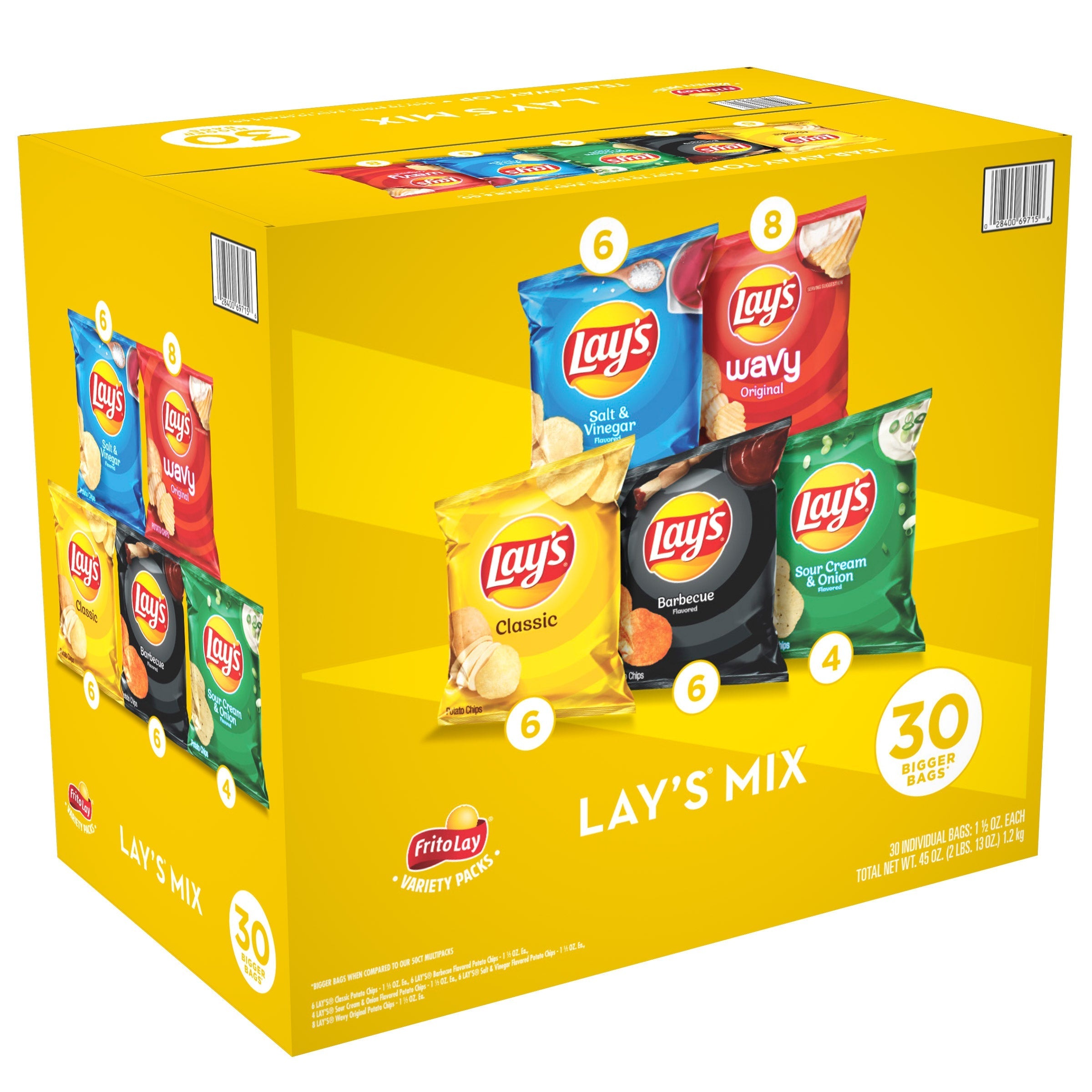 Frito Lay Potato Chips, Variety Pack, 1.5 oz, 30-count