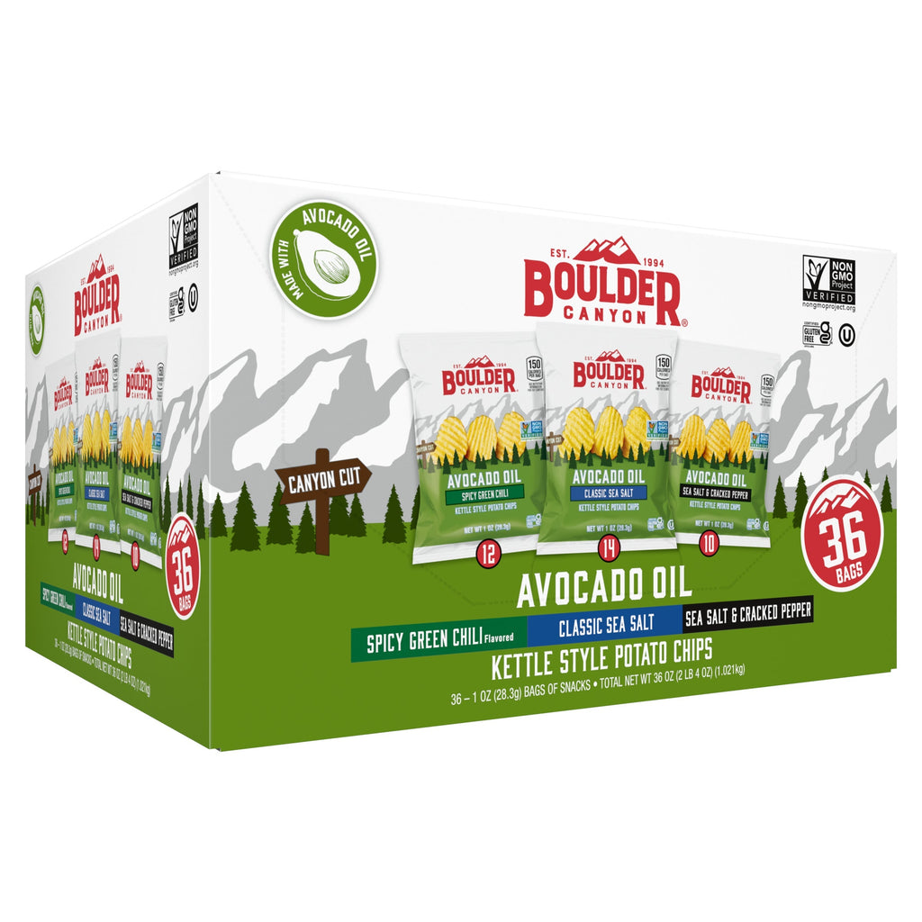 Boulder Canyon Kettle Style Potato Chips, Variety Pack, 1 oz, 36-count