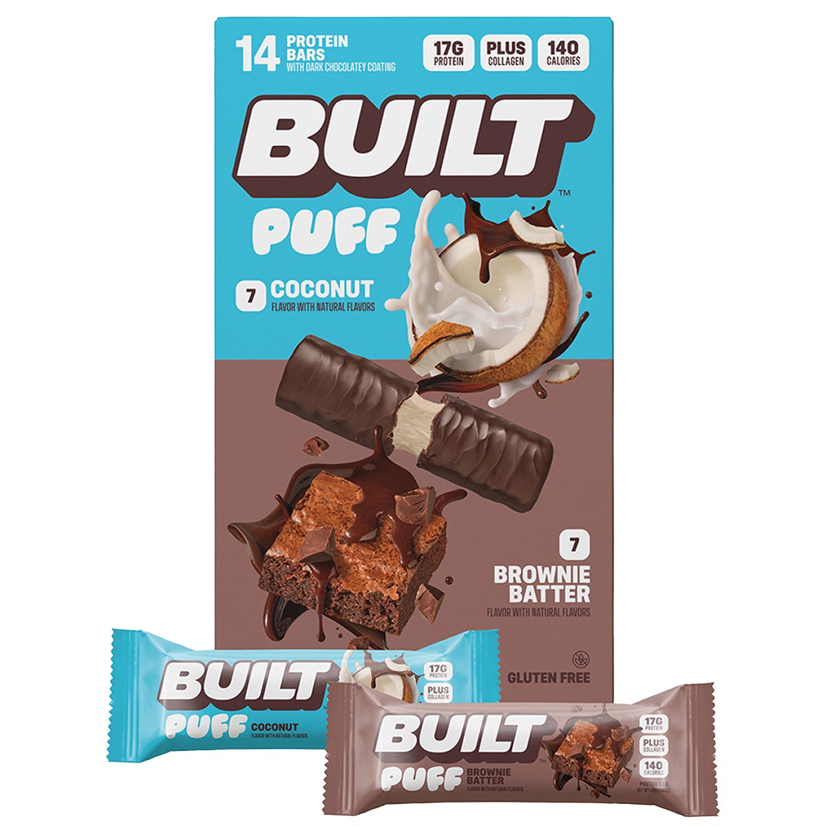 BUILT Puff Protein Bar, Variety Pack, 1.41 oz, 14-count