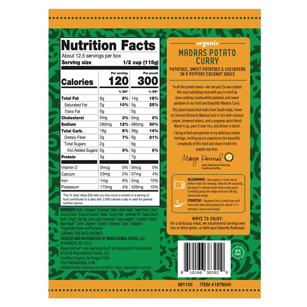 Maya Kaimal Organic Madras Potato Curry, 10 oz, 6-count