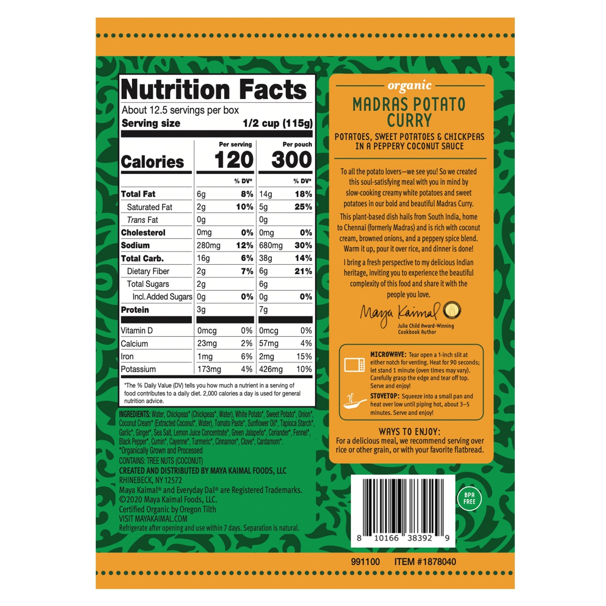 Maya Kaimal Organic Madras Potato Curry, 10 oz, 6-count