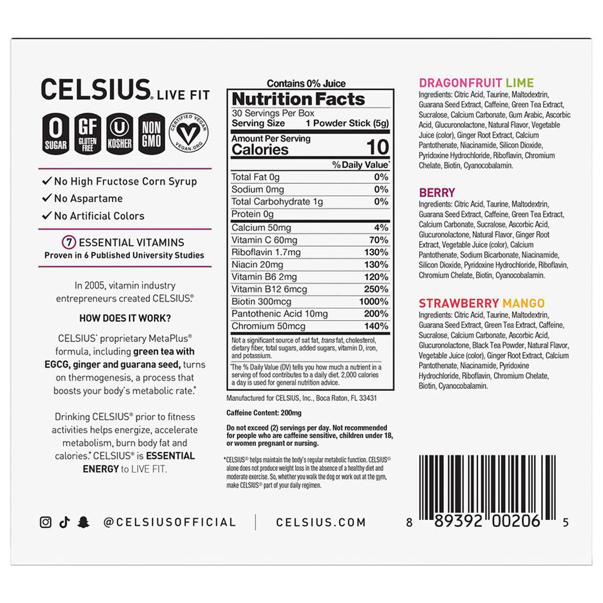 Celsius Essential Energy Powder Sticks, Variety Pack, 30-count