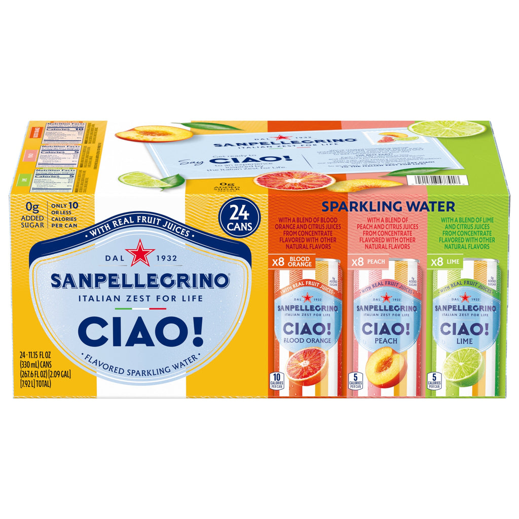 San Pellegrino Ciao! Sparkling Water, Variety Pack, 11.15 fl oz, 24-count