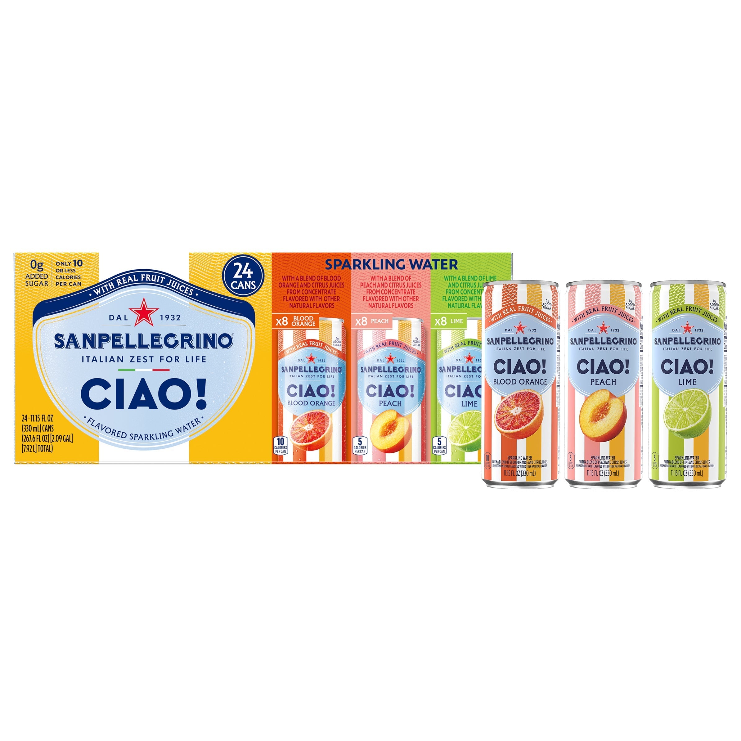 San Pellegrino Ciao! Sparkling Water, Variety Pack, 11.15 fl oz, 24-count