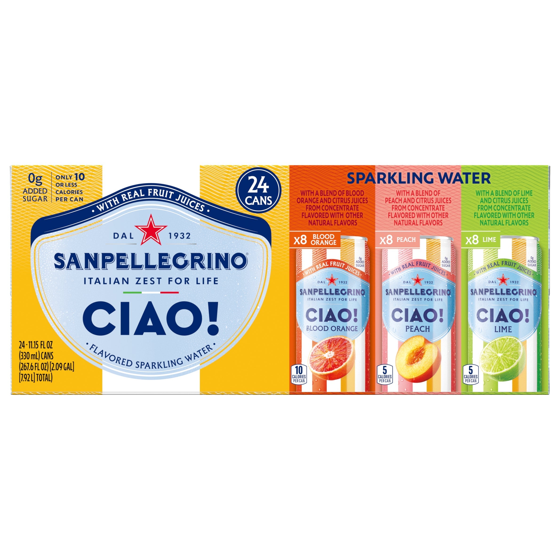 San Pellegrino Ciao! Sparkling Water, Variety Pack, 11.15 fl oz, 24-count