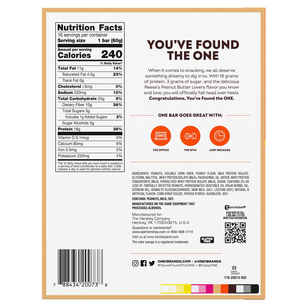 Reese's ONE Peanut Butter Lovers Protein Bar, 2.12 oz, 16 ct