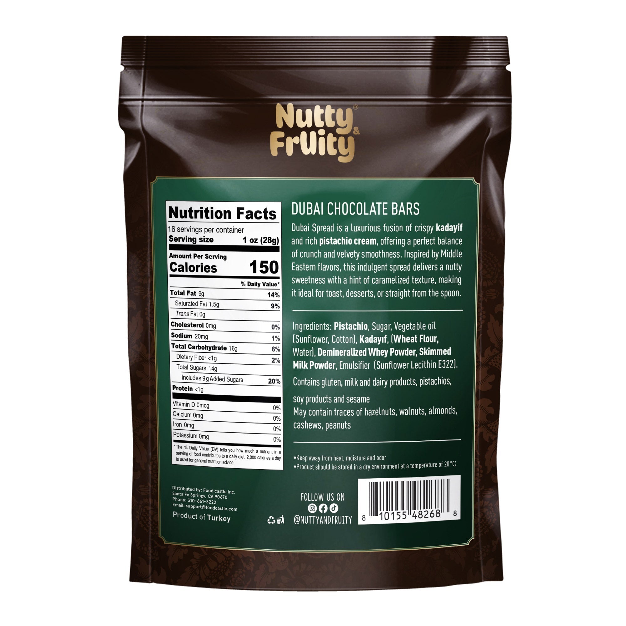 Nutty and Fruity Dubai Chocolate Bars, 16 oz
