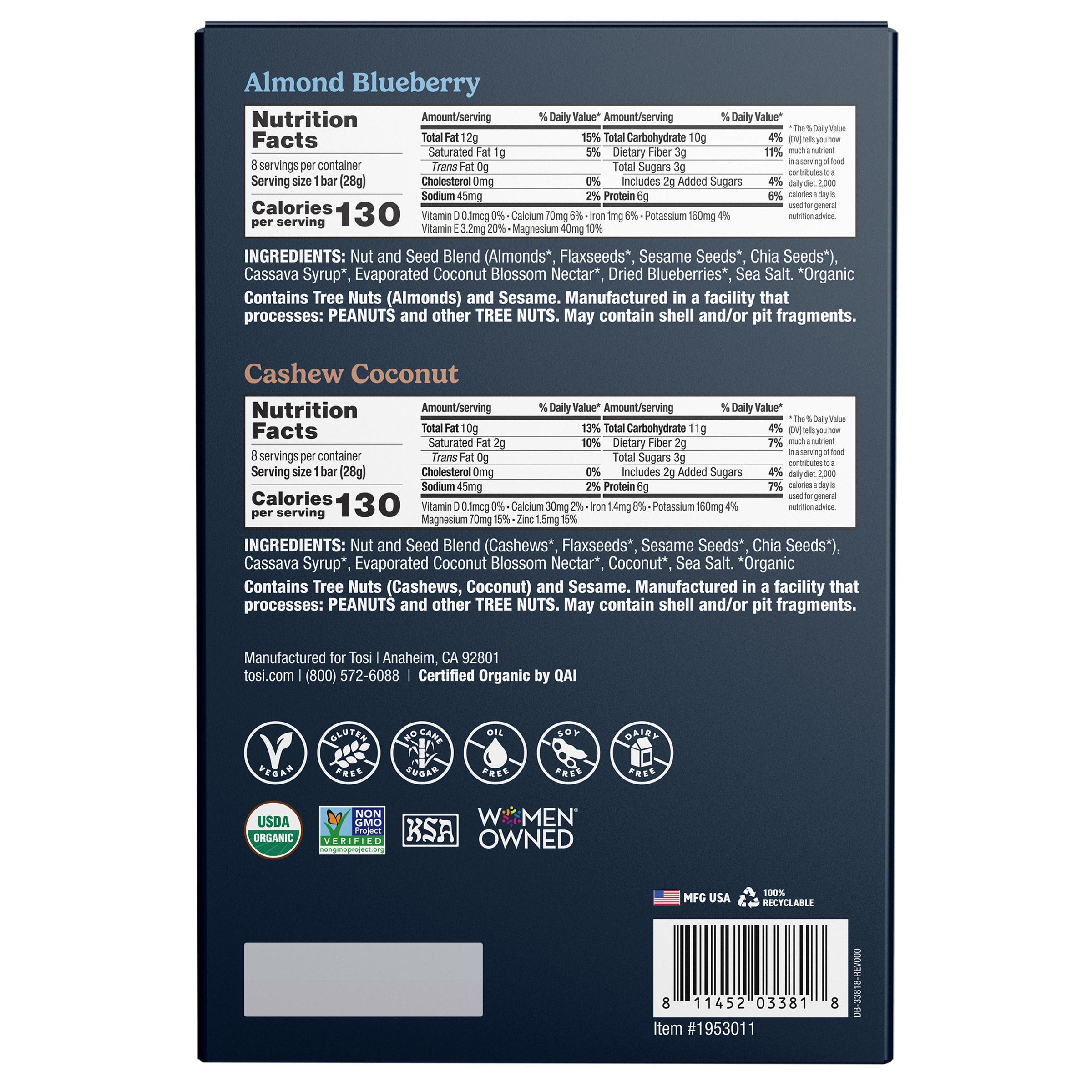 Tosi Organic Snack Variety Pack, 1 oz, 16-pack