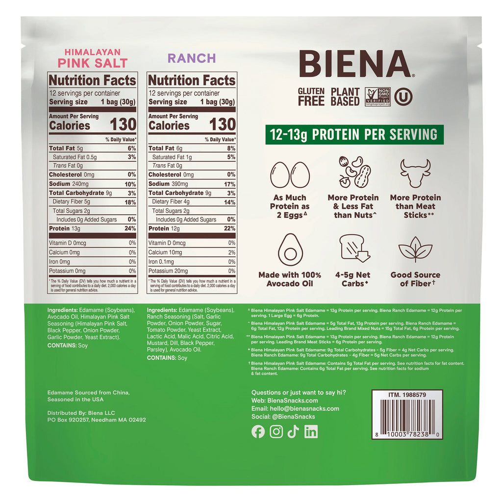 Biena Crispy Roasted Edamame Variety Pack, 1.05 oz, 24-count