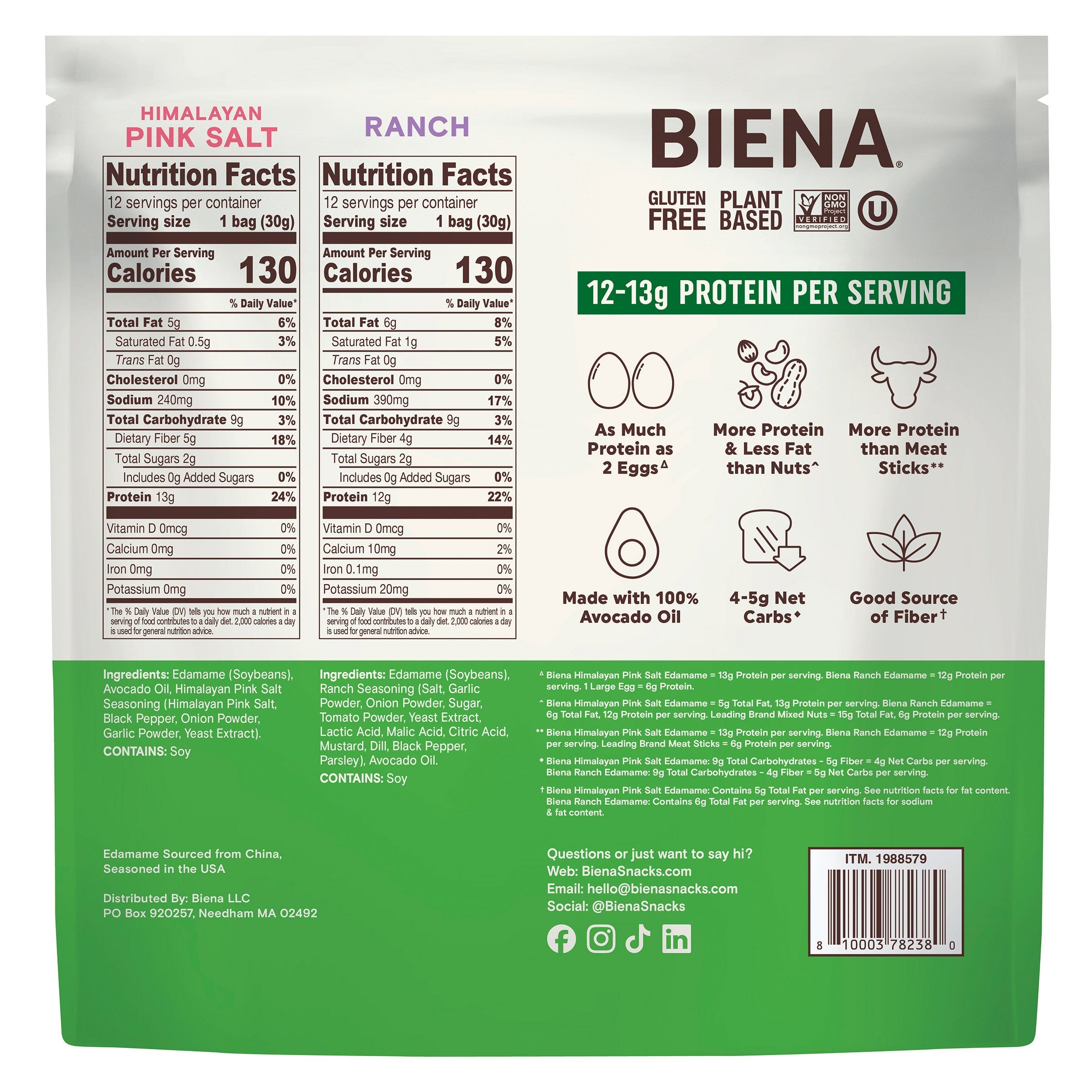 Biena Crispy Roasted Edamame Variety Pack, 1.05 oz, 24-count
