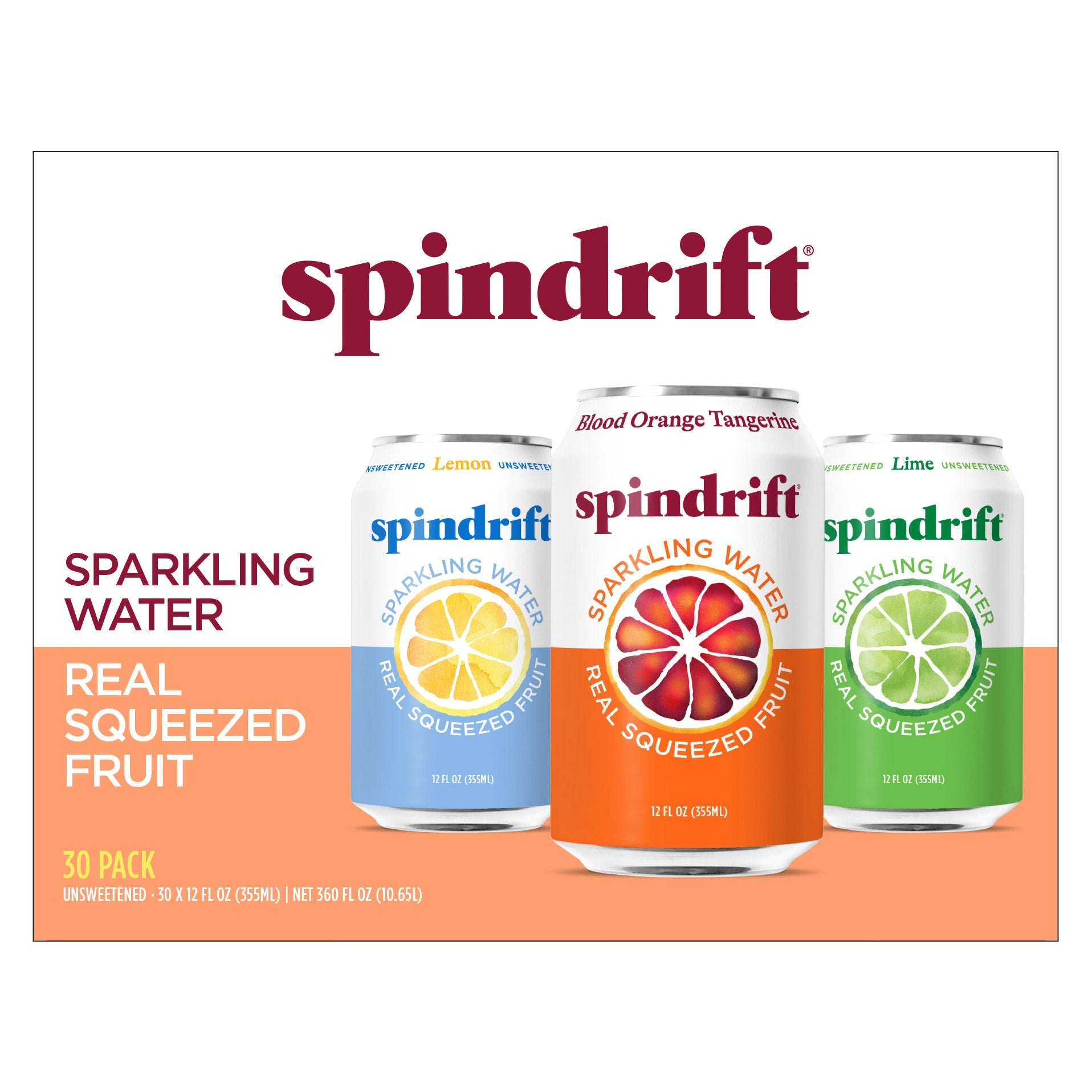 Spindrift Sparkling Water, 12 fl oz, 30-count