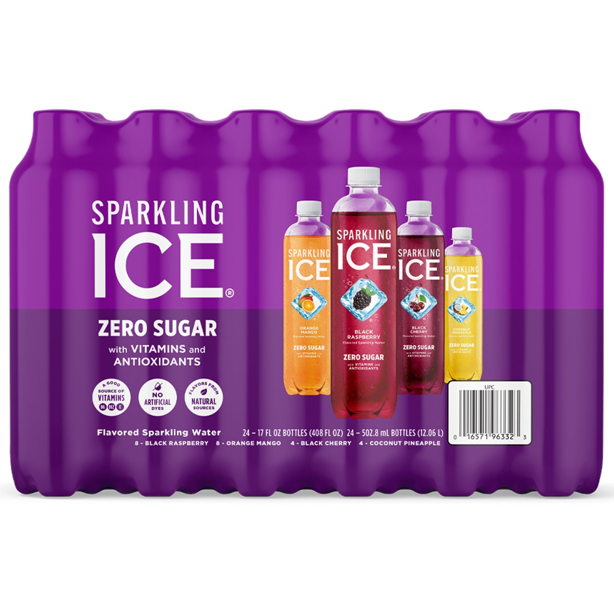Sparkling Ice Zero Sugar Sparkling Water Purple Variety Pack, 17 fl oz, 24-count